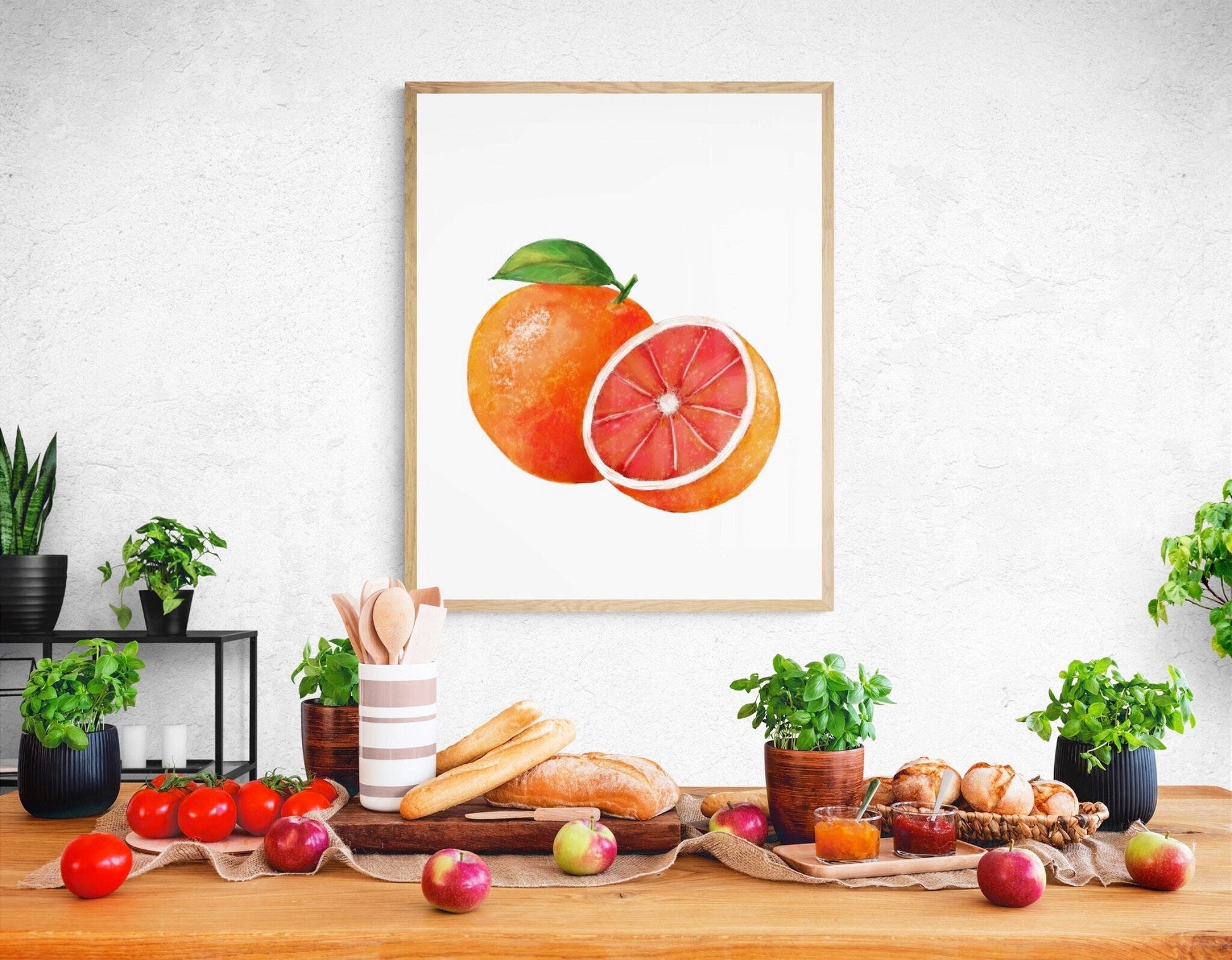 Blood Orange Art Print, Orange Wall Art, Kitchen Wall Hanging, Dining Room Decor, Citrus Painting, Fruit Illustration, Farmhouse Wall Decor - MerikaArt