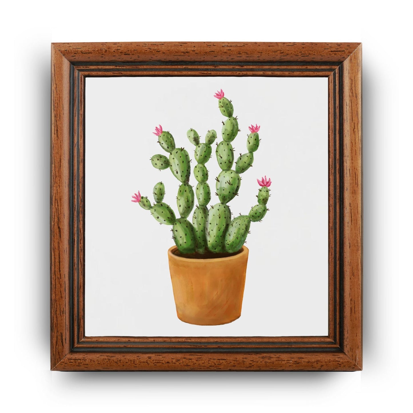 Blooming Cactus in Terracotta Pot Ceramic Tile - MerikaArt