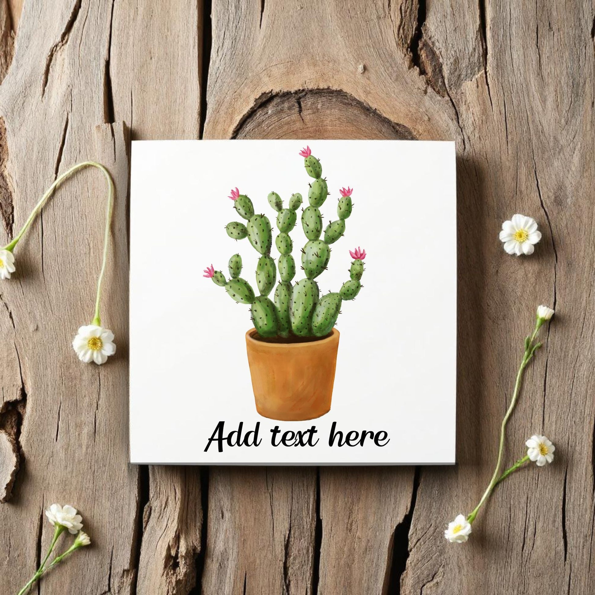 Blooming Cactus in Terracotta Pot Ceramic Tile - MerikaArt