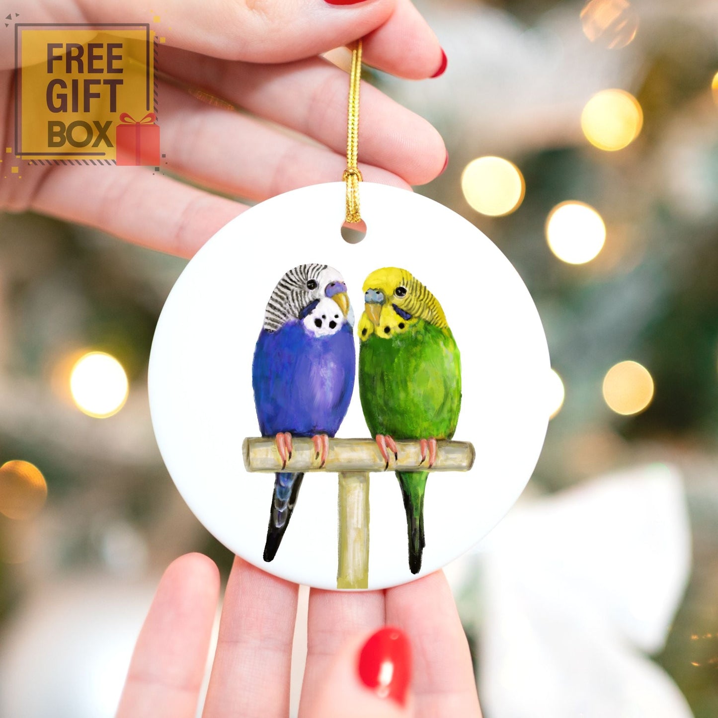 Blue And Green Budgie Ceramic Ornament - MerikaArt