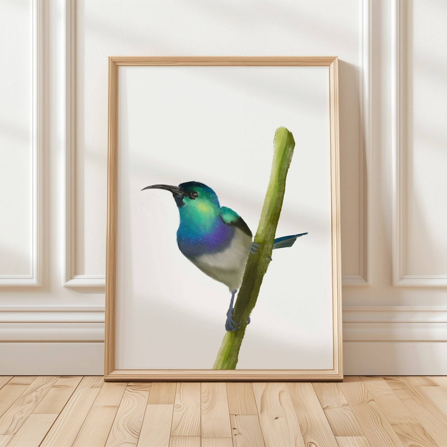 Blue and Green Sunbird Art Print – Vibrant Nature - Inspired Bird Decor - MerikaArt