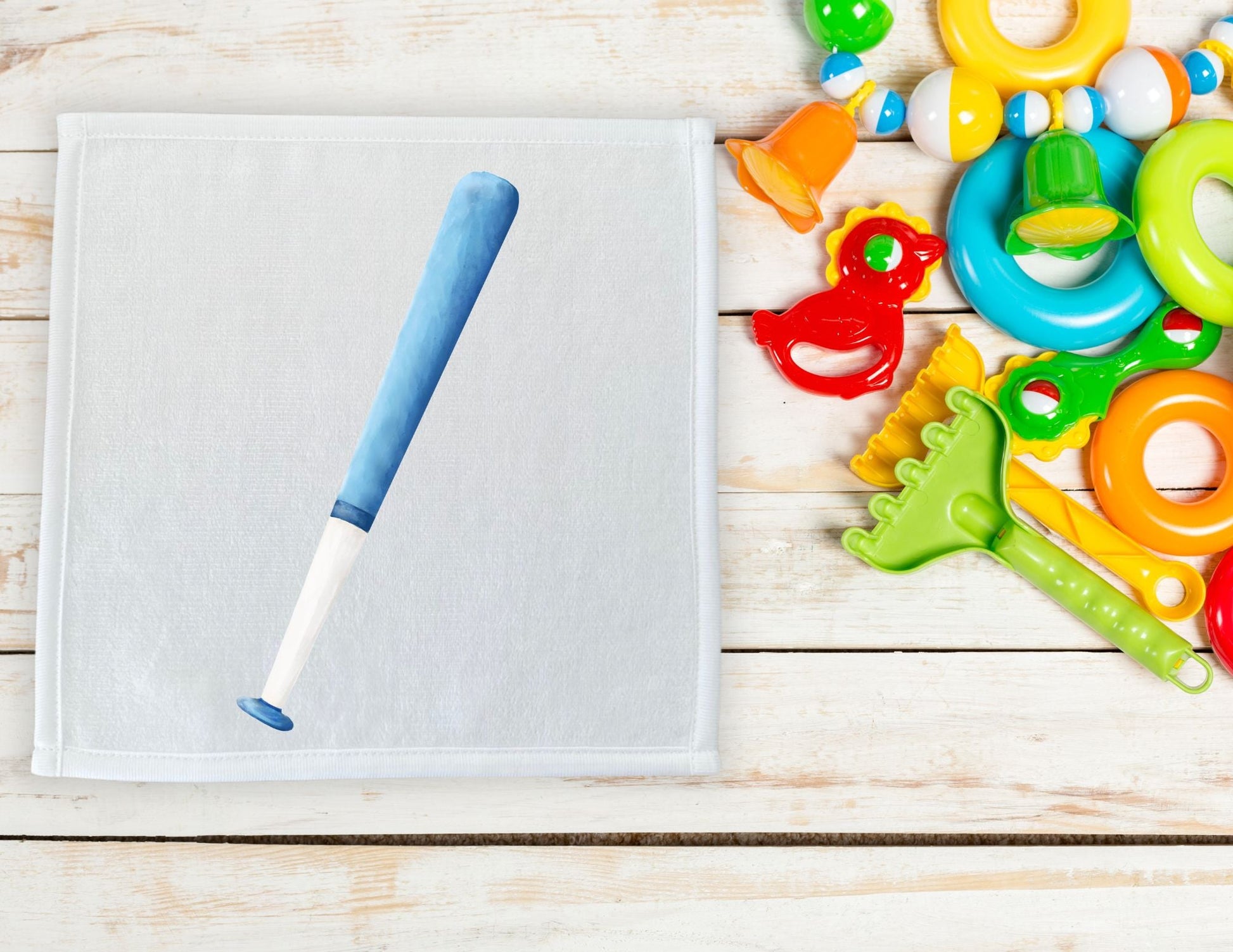 Blue Baseball Bat Washcloth - MerikaArt