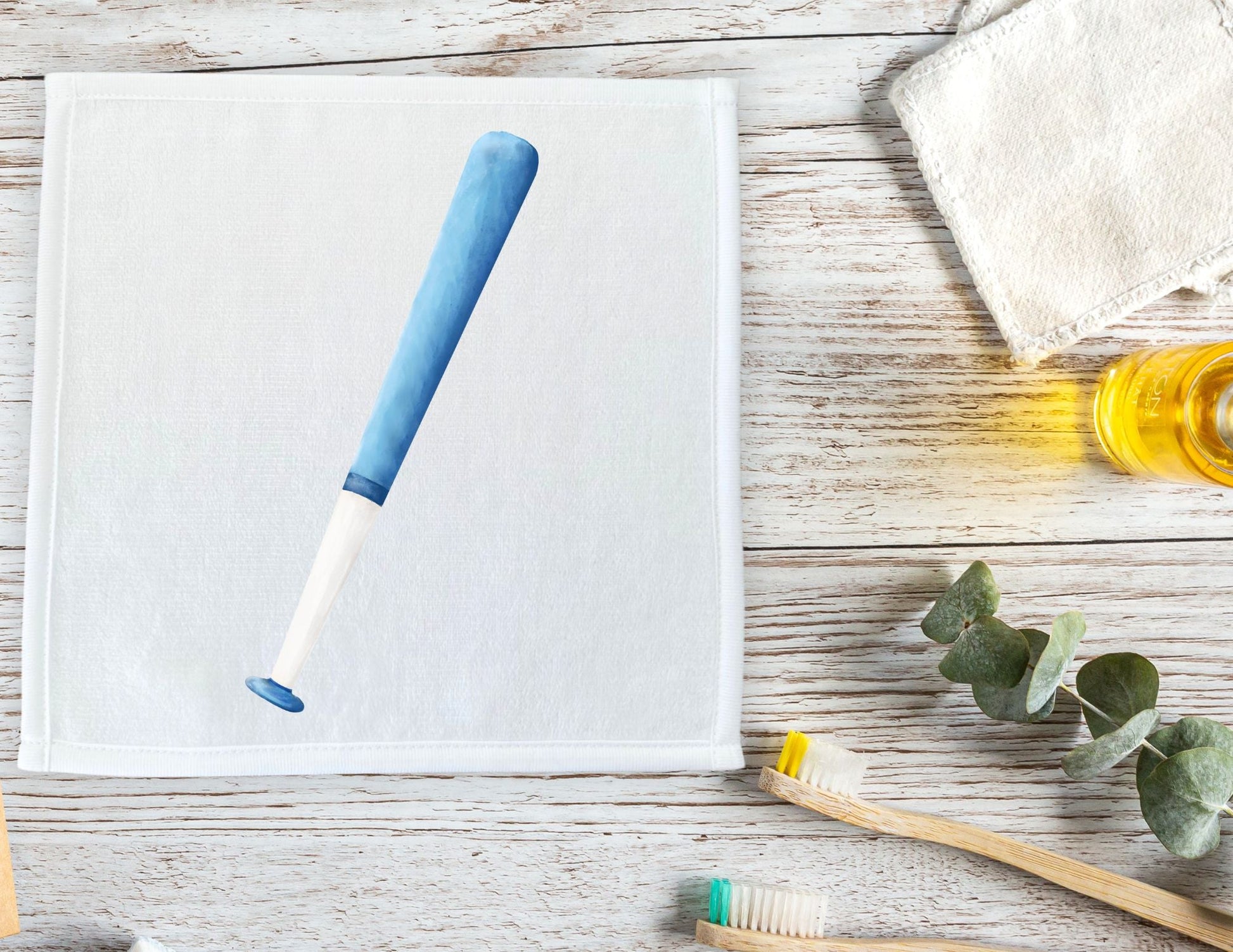 Blue Baseball Bat Washcloth - MerikaArt