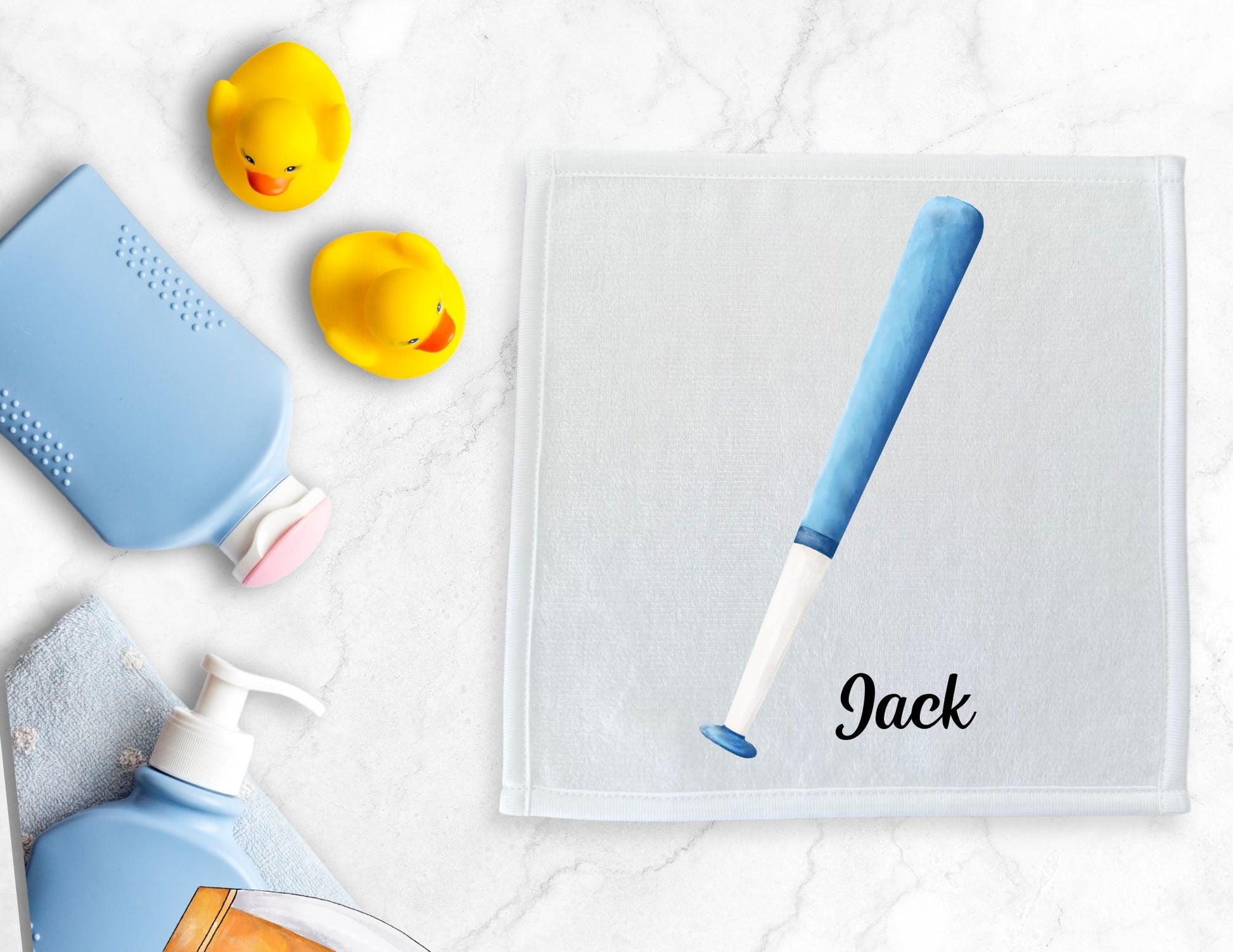 Blue Baseball Bat Washcloth - MerikaArt