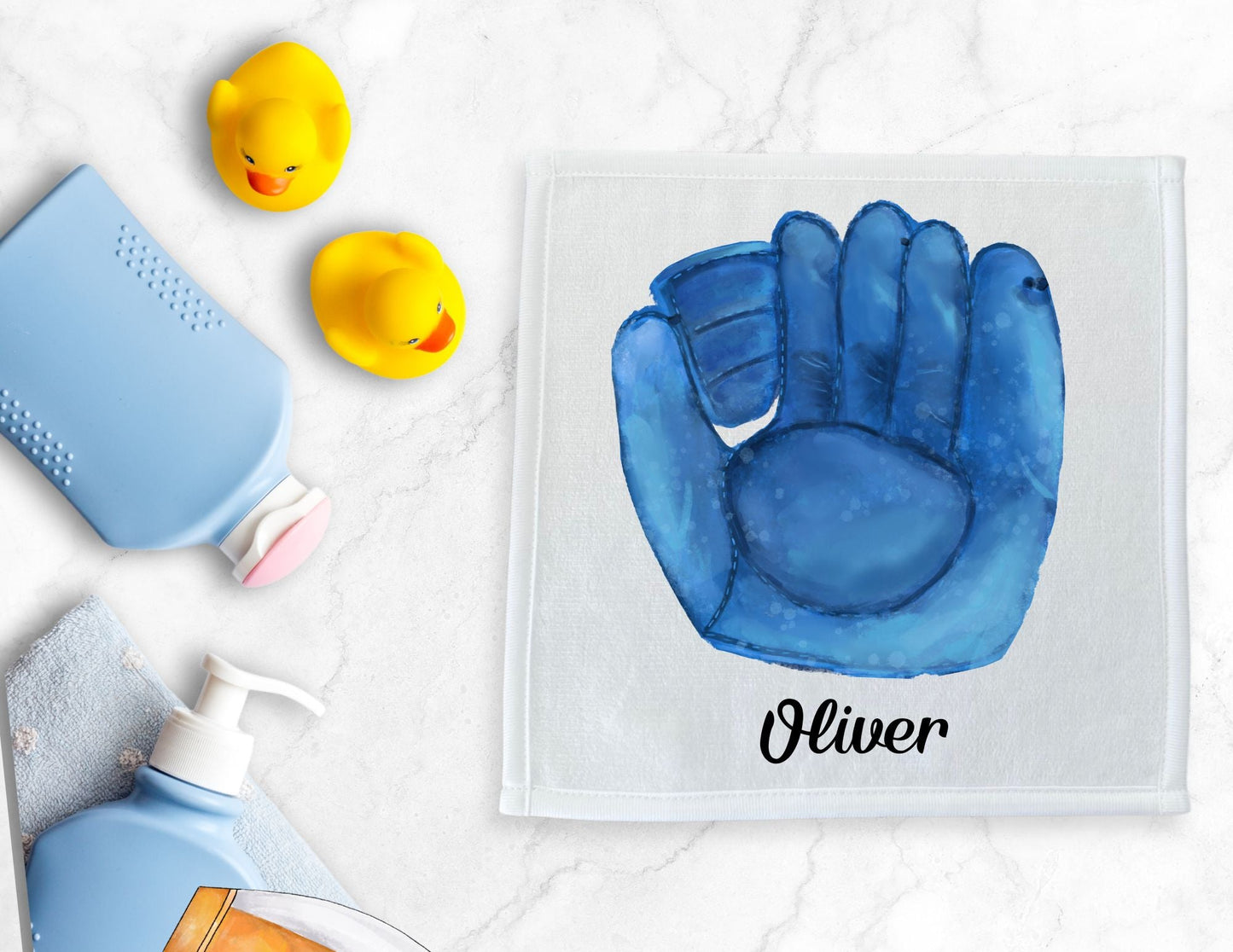 Blue Baseball Glove Washcloth - MerikaArt