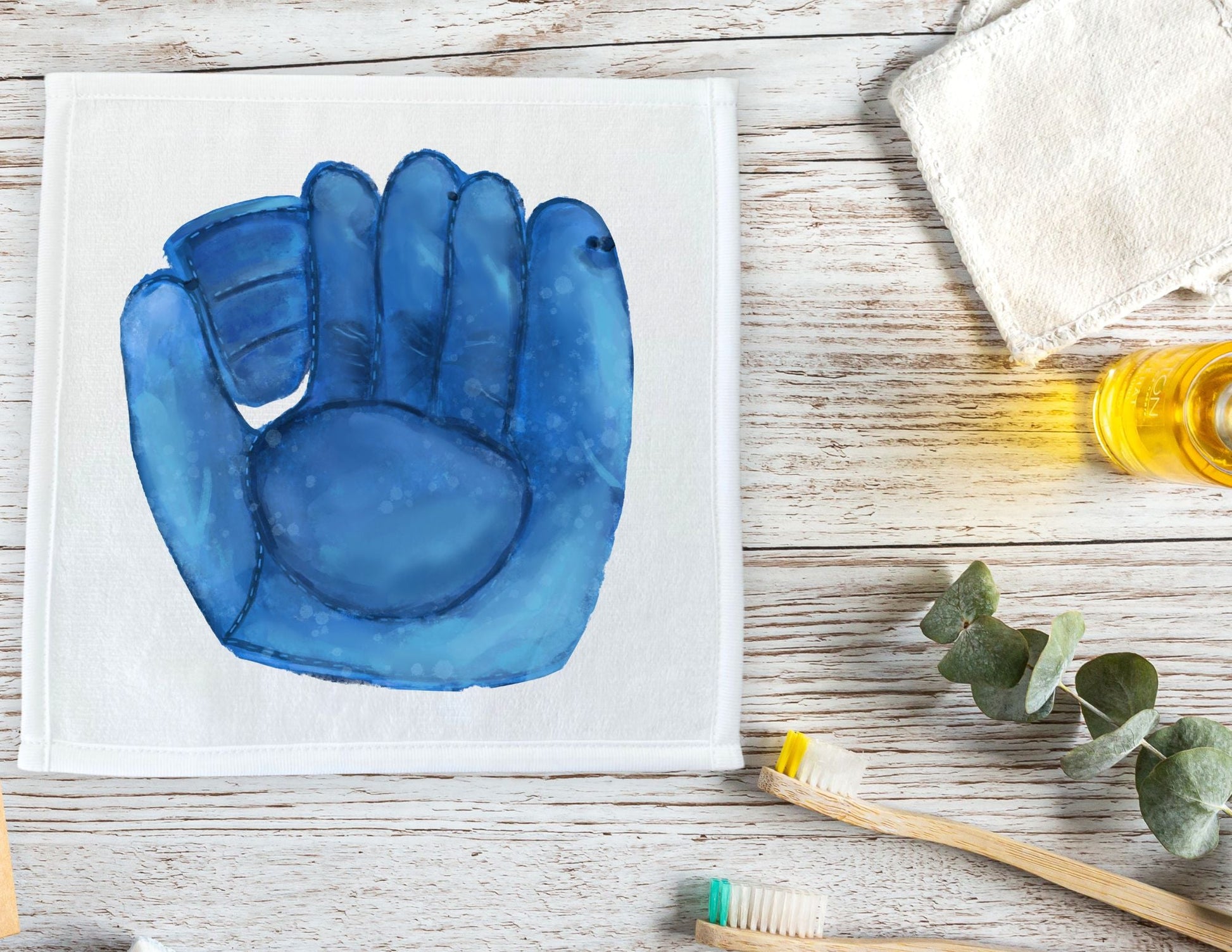 Blue Baseball Glove Washcloth - MerikaArt