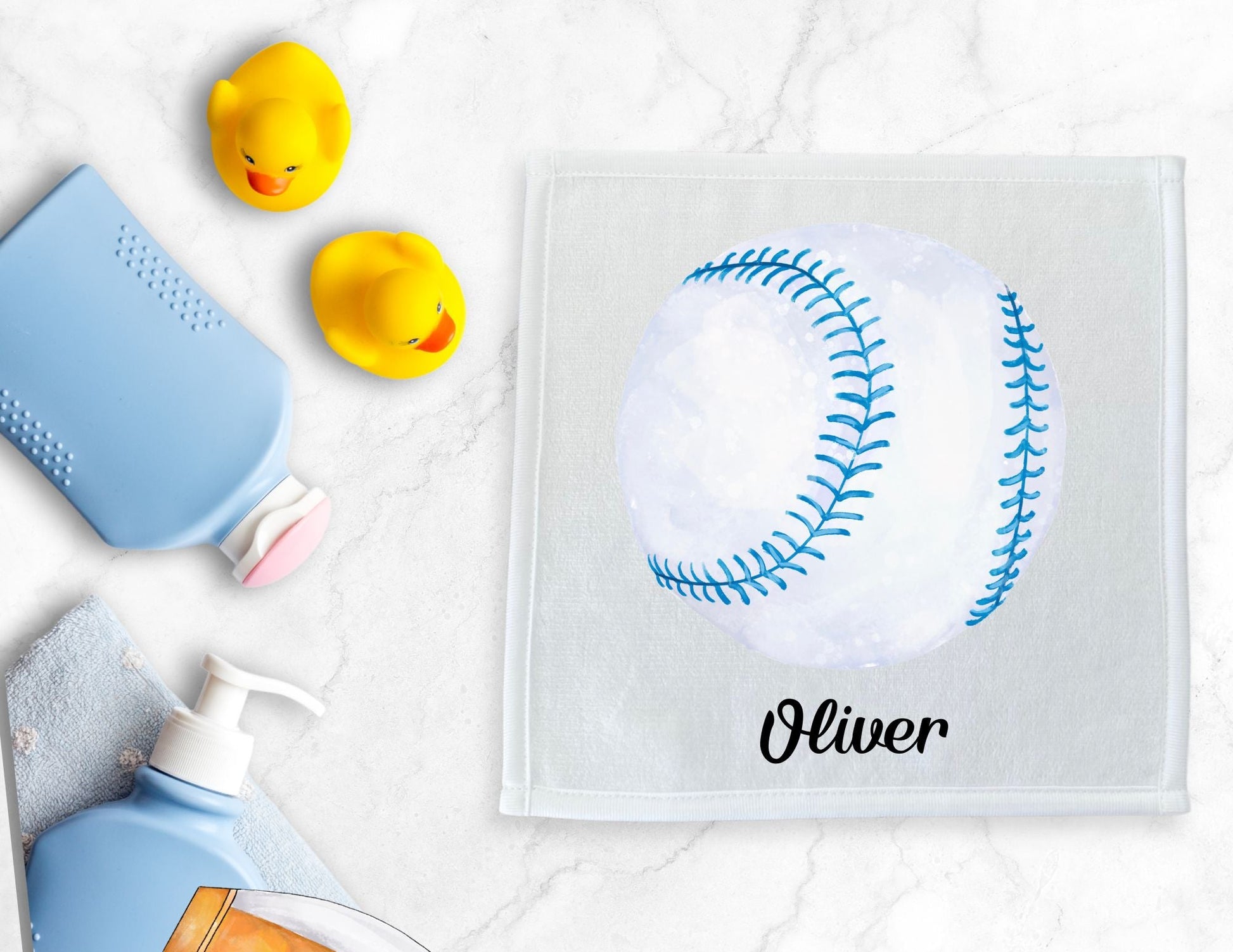 Blue Baseball Washcloth - MerikaArt