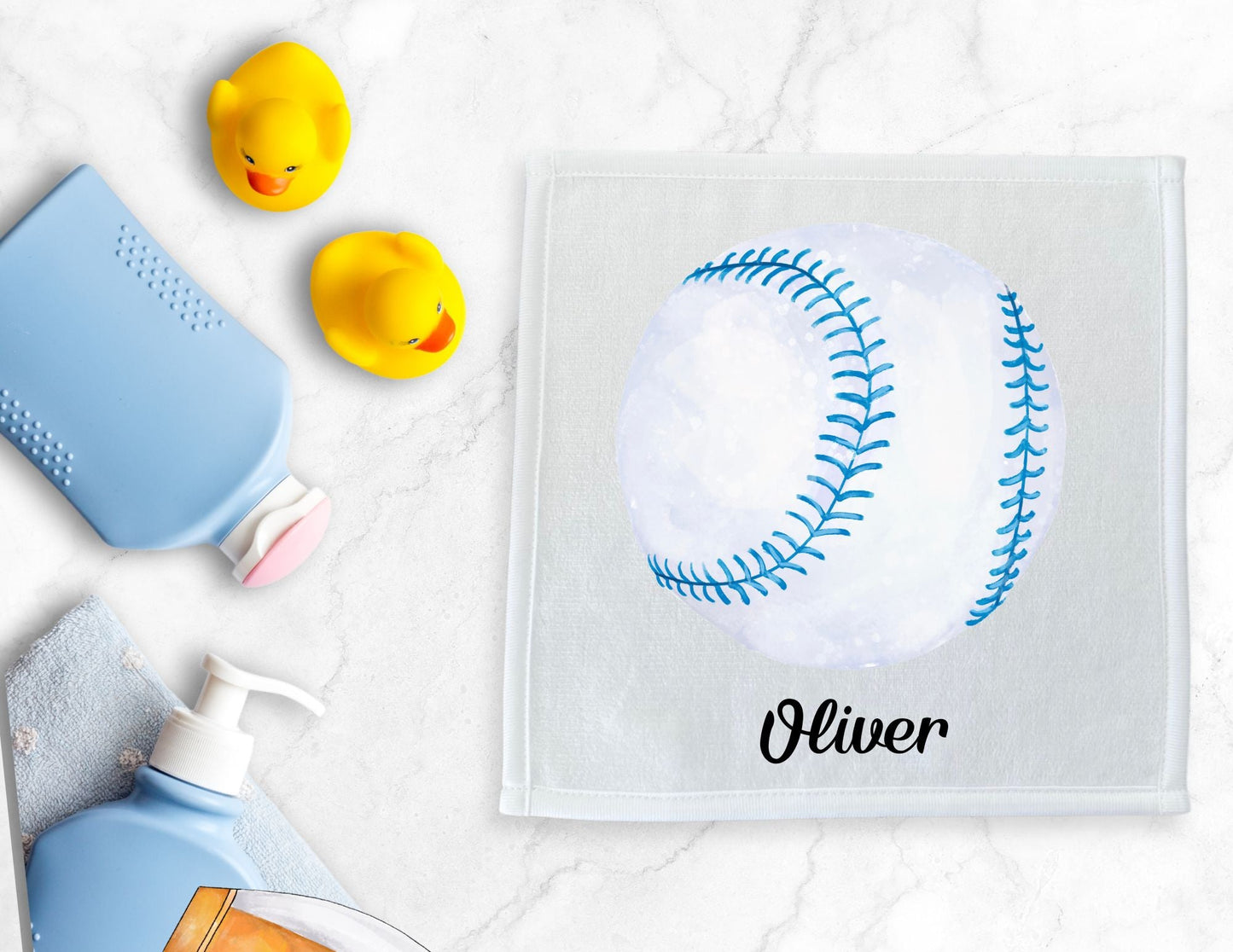 Blue Baseball Washcloth | "Sporty Cool Pitch" - MerikaArt