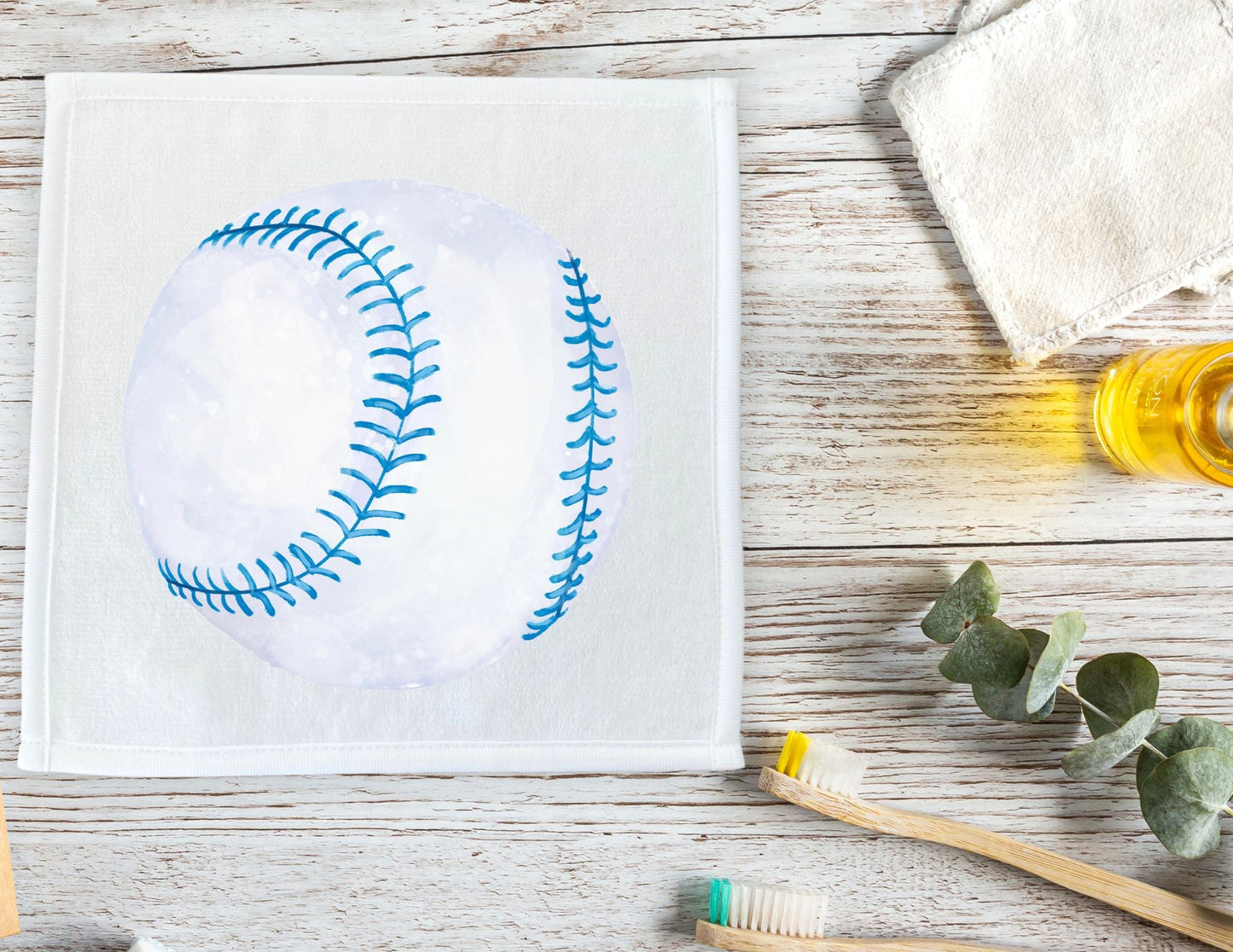 Blue Baseball Washcloth | "Sporty Cool Pitch" - MerikaArt