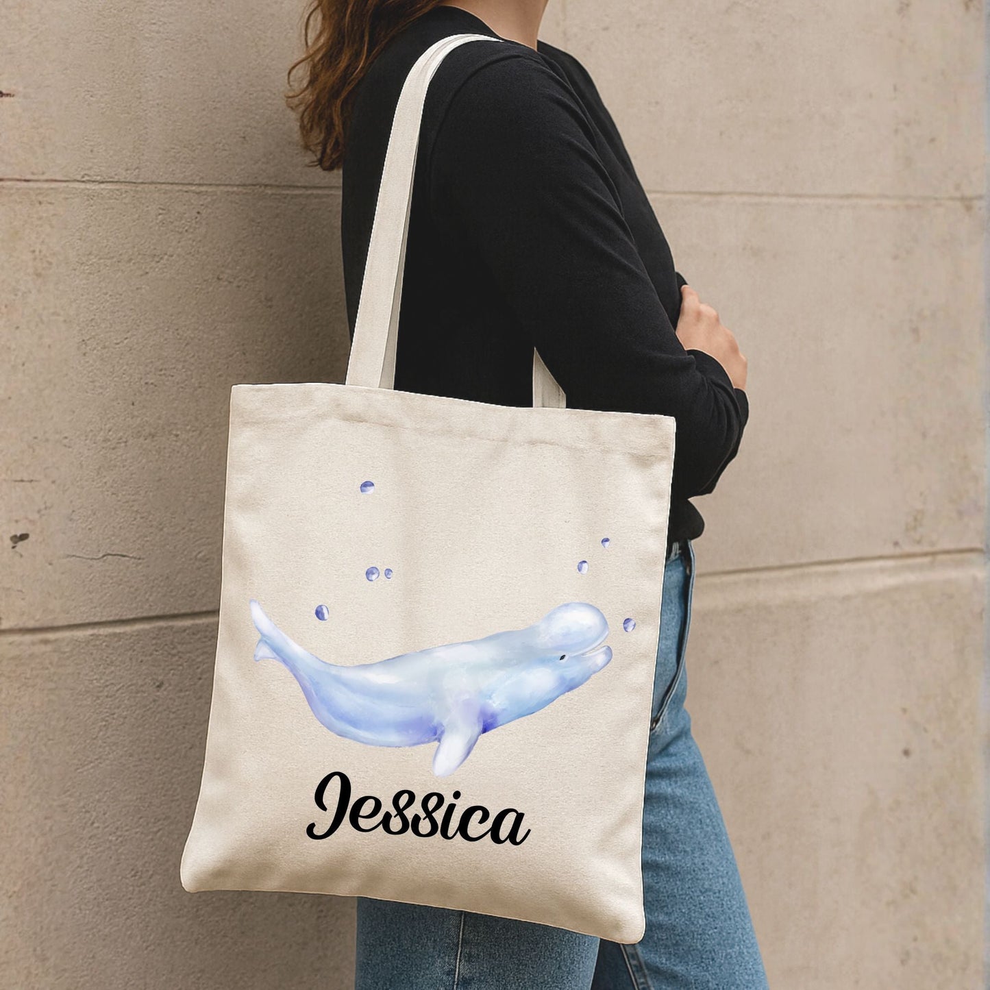 Blue Beluga Whale Canvas Tote Bag - MerikaArt