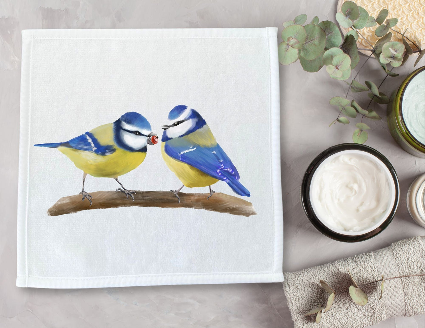 Blue Birds Washcloth - MerikaArt