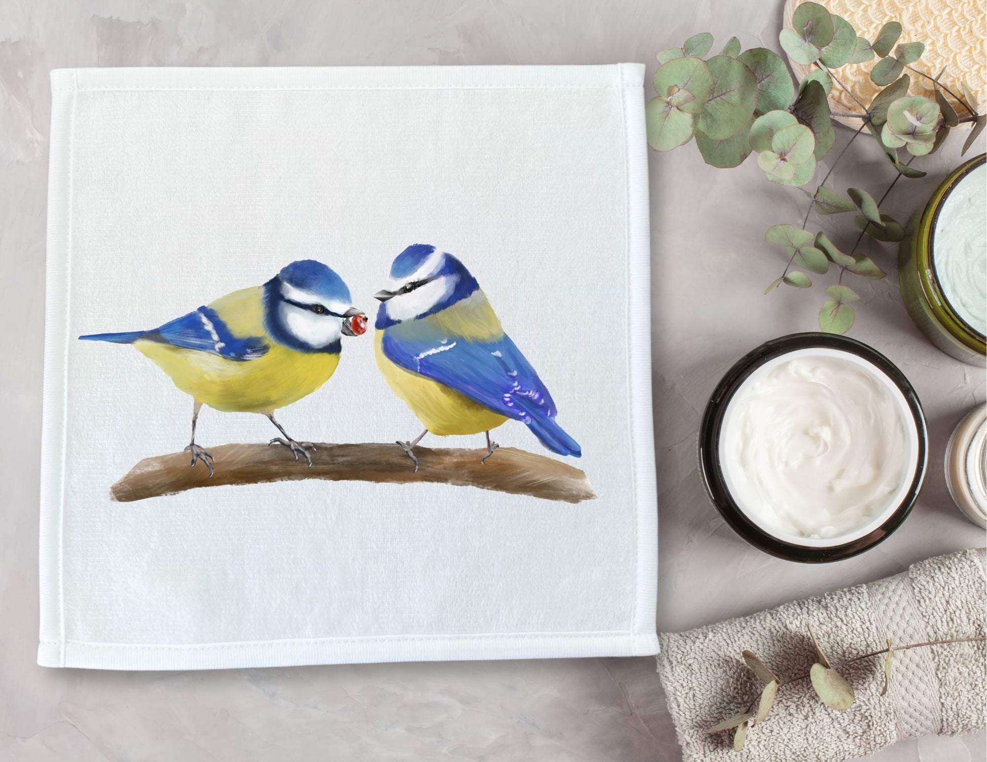 Blue Birds Washcloth - MerikaArt