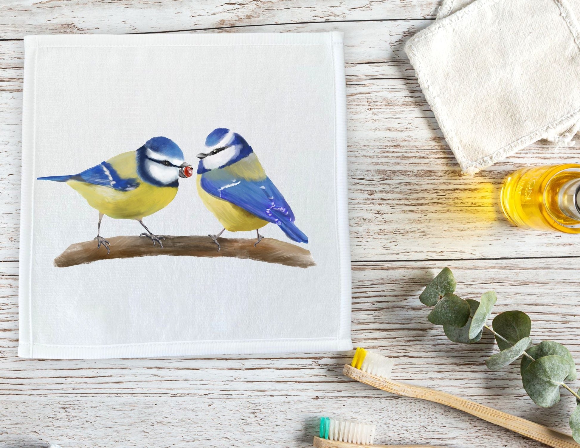 Blue Birds Washcloth - MerikaArt