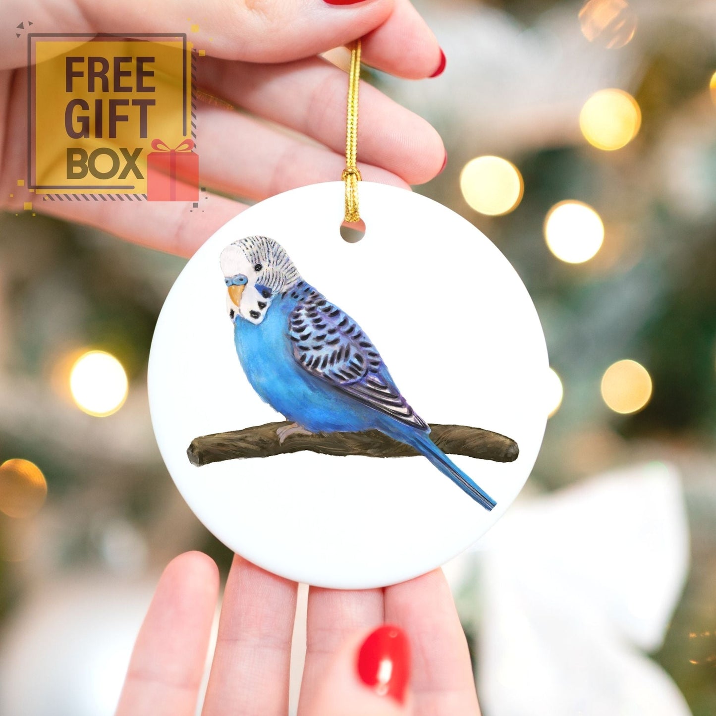 Blue Budgerigar Ceramic Ornament - MerikaArt
