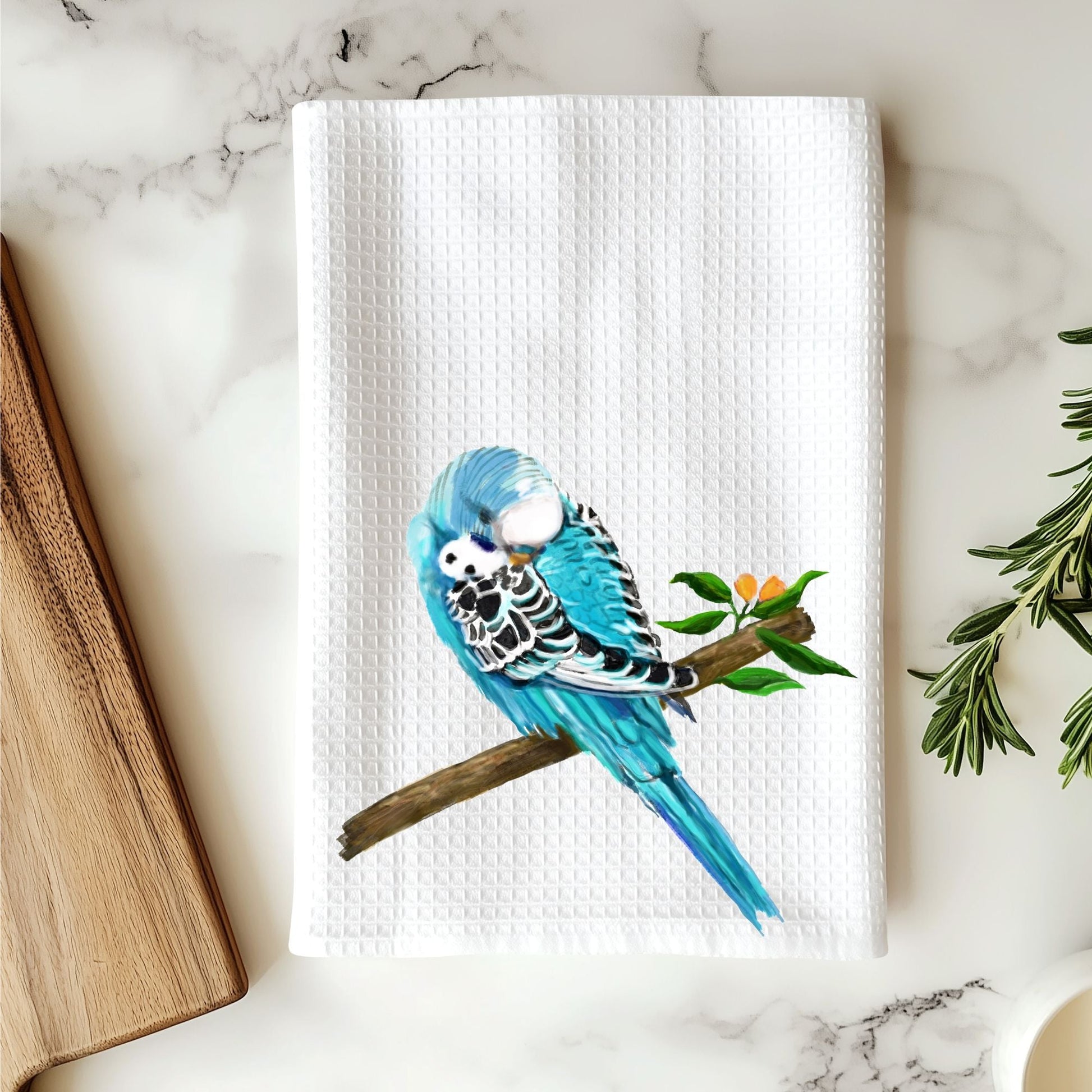 Blue Budgerigar Kitchen Towel - MerikaArt