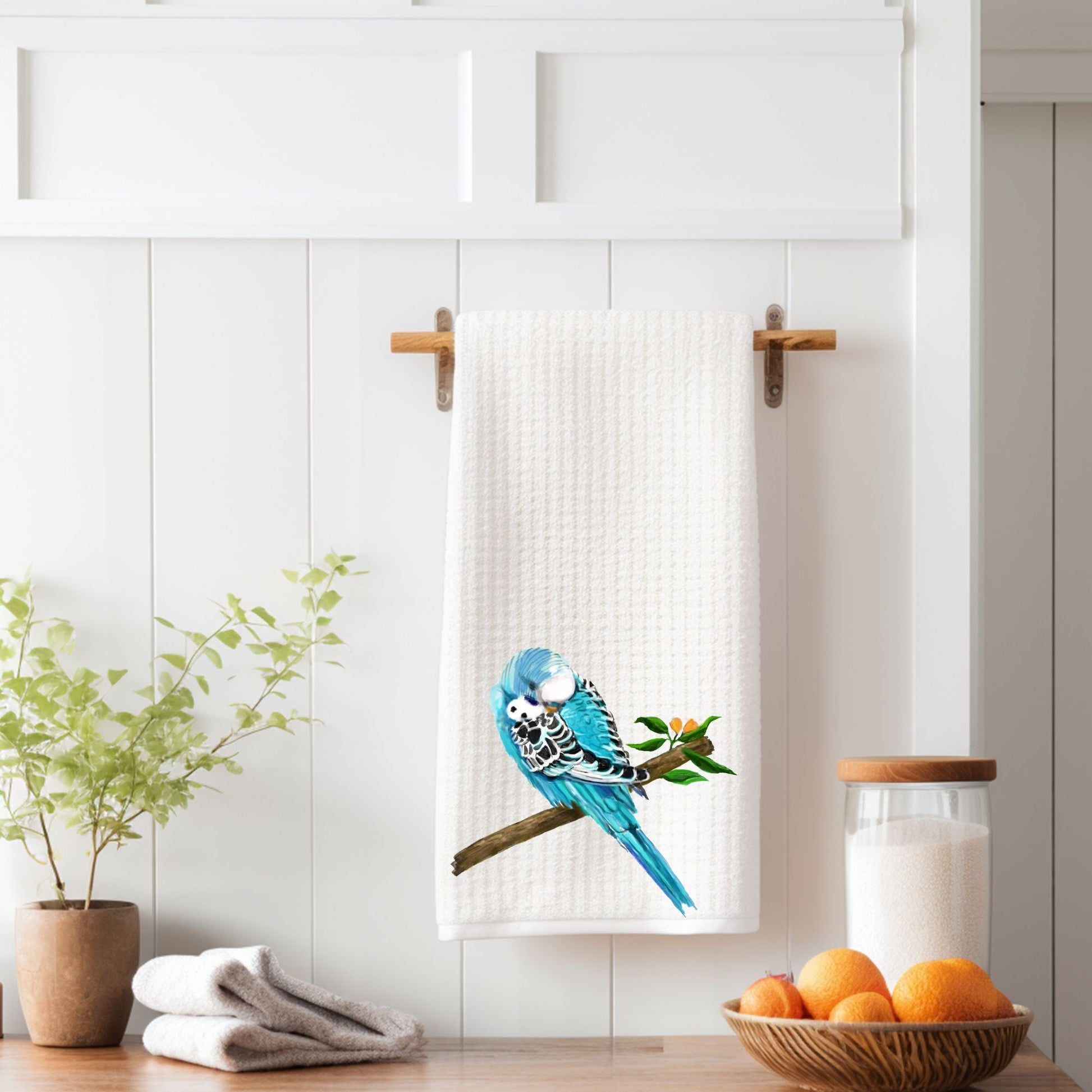 Blue Budgerigar Kitchen Towel - MerikaArt