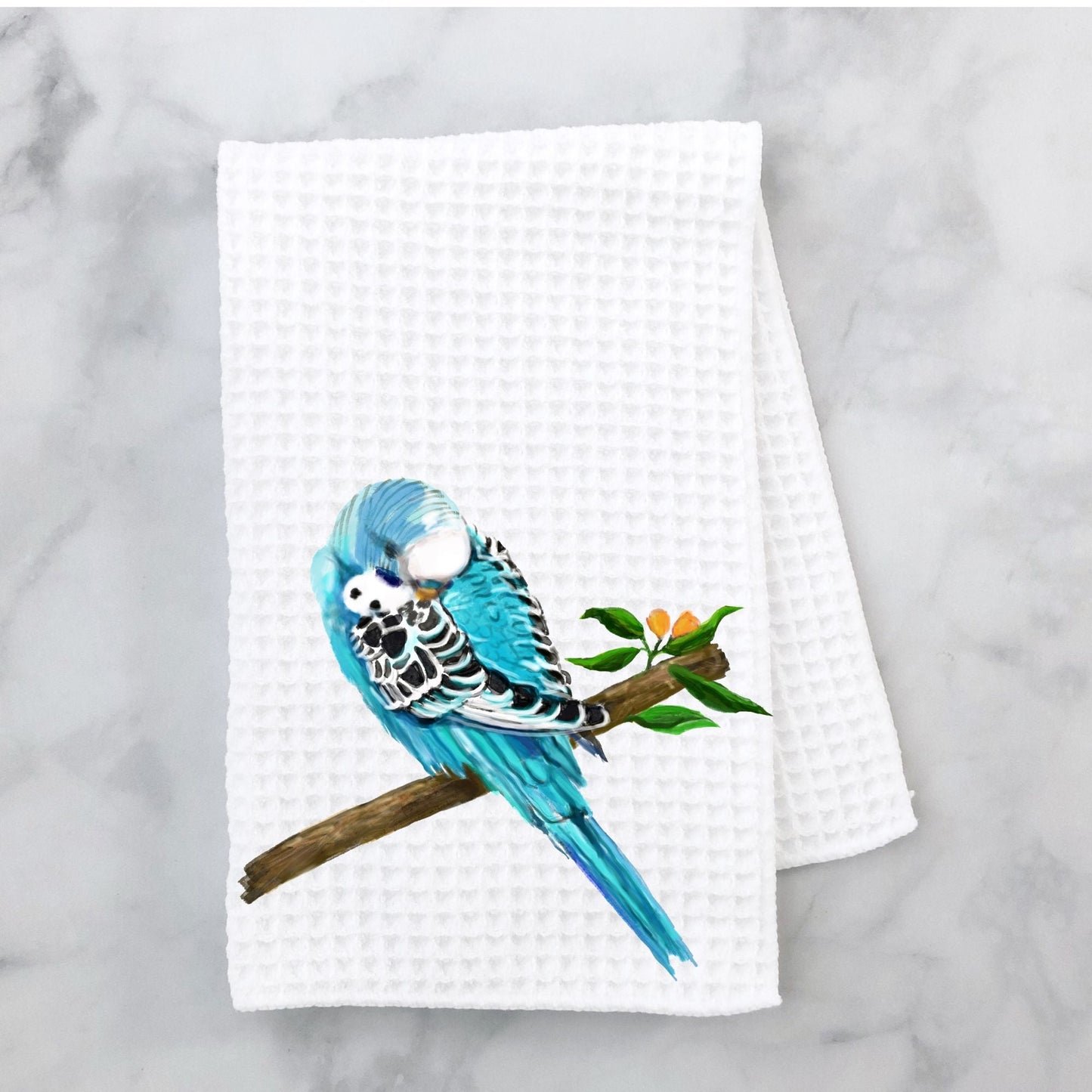 Blue Budgerigar Kitchen Towel - MerikaArt