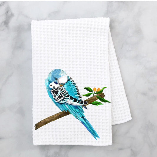Blue Budgerigar Kitchen Towel - MerikaArt