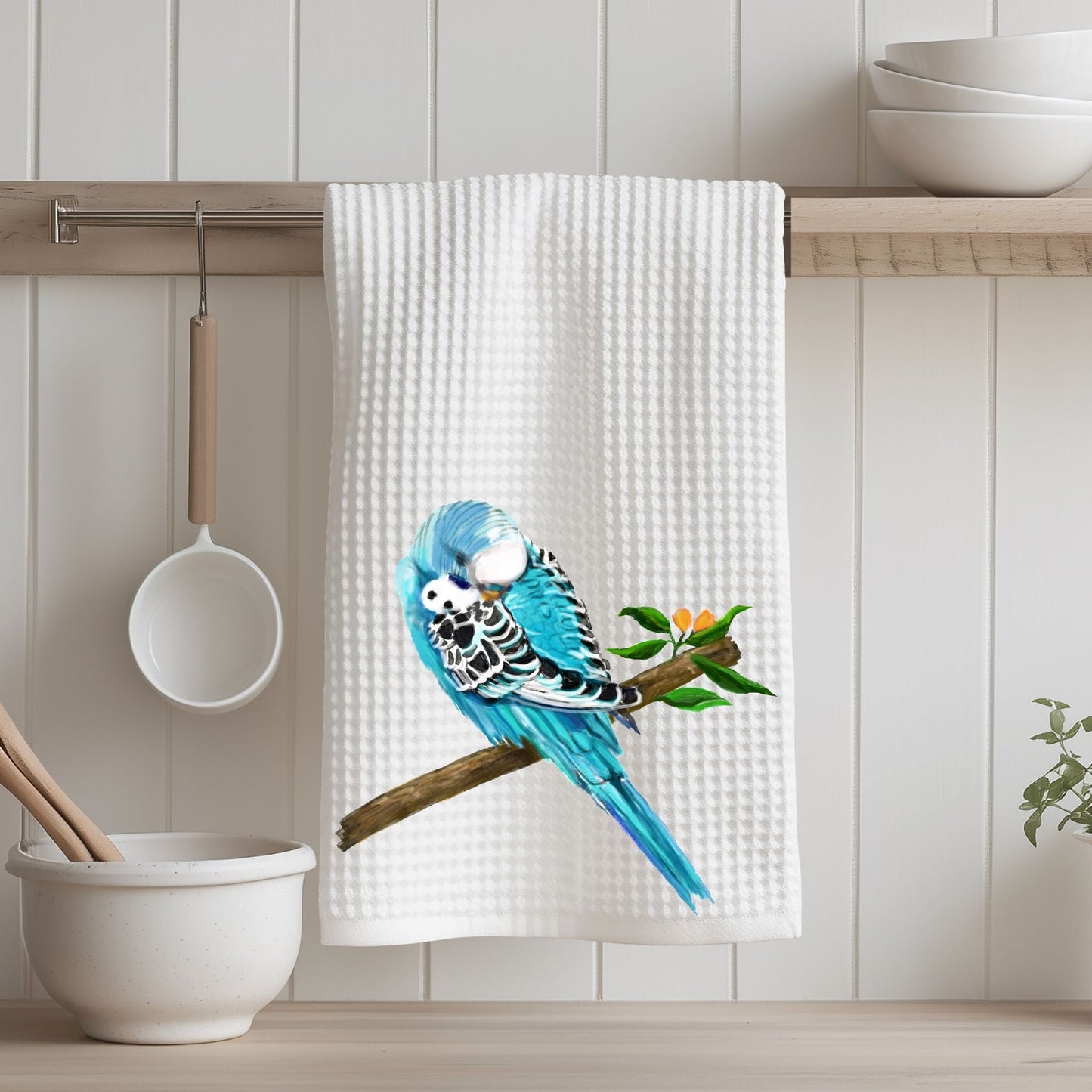 Blue Budgerigar Kitchen Towel - MerikaArt