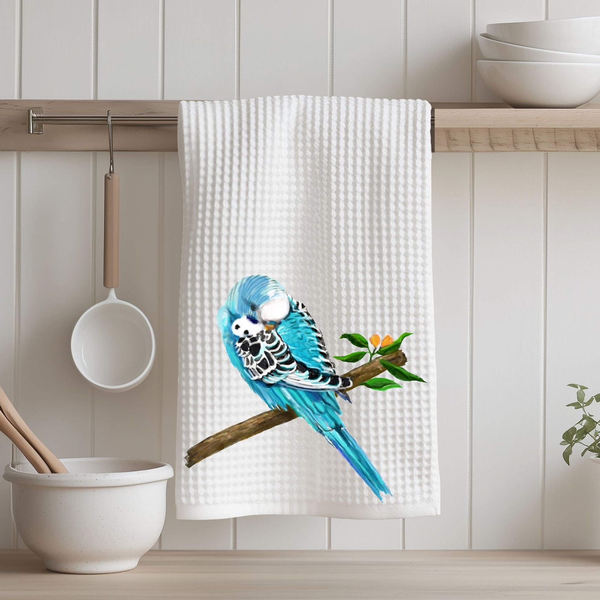 Blue Budgerigar Kitchen Towel - MerikaArt