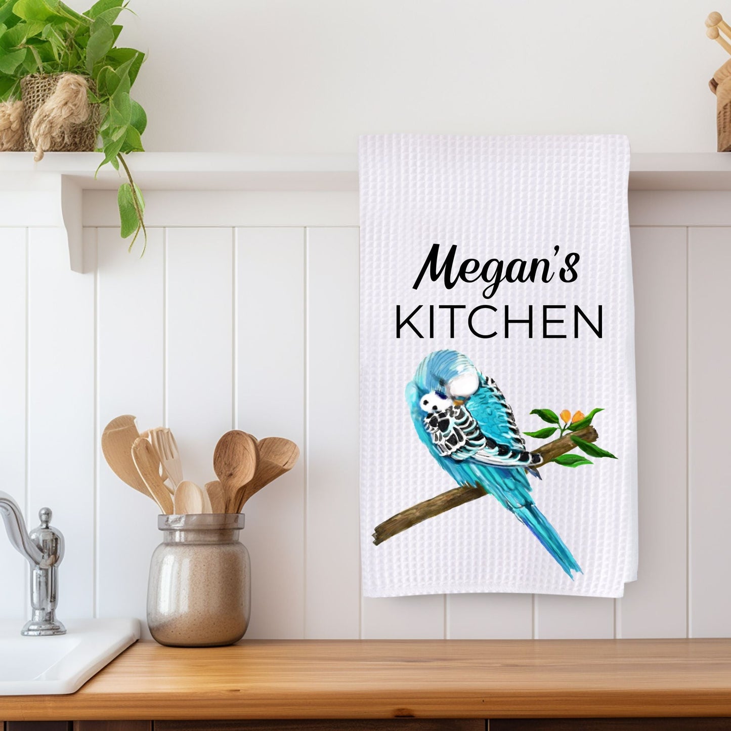 Blue Budgerigar Kitchen Towel - MerikaArt