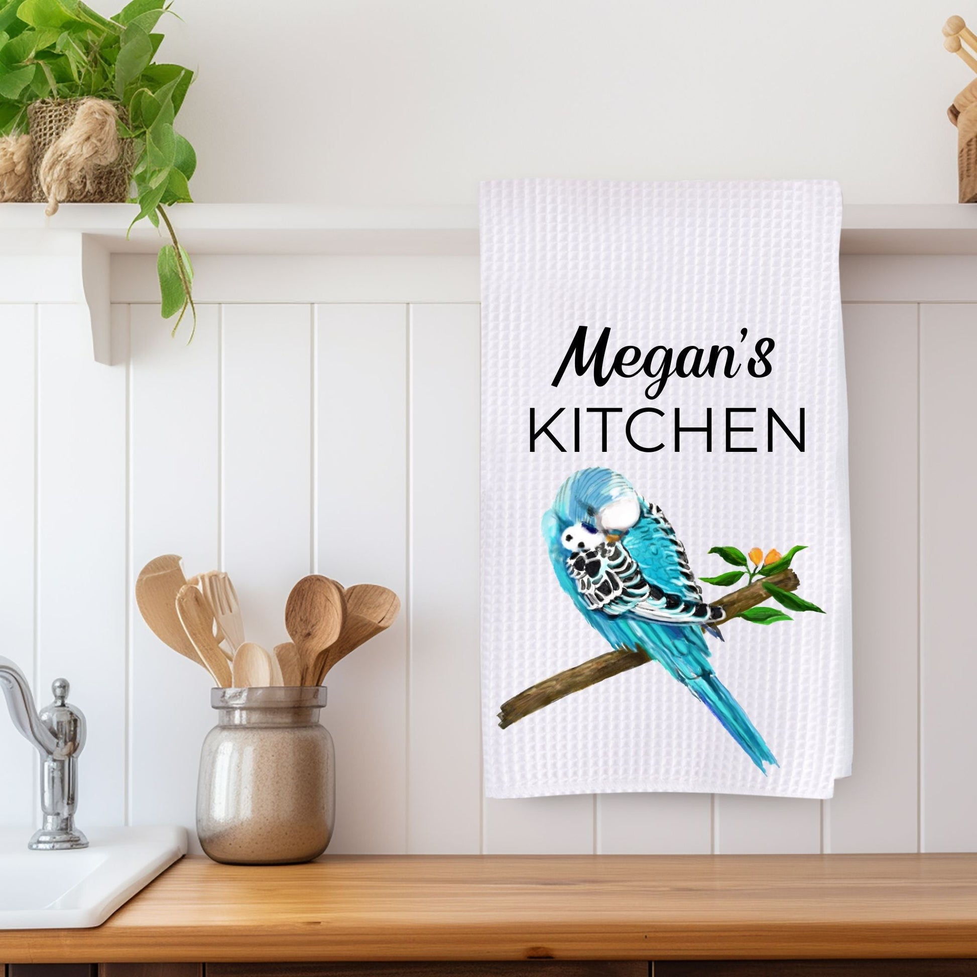 Blue Budgerigar Kitchen Towel - MerikaArt