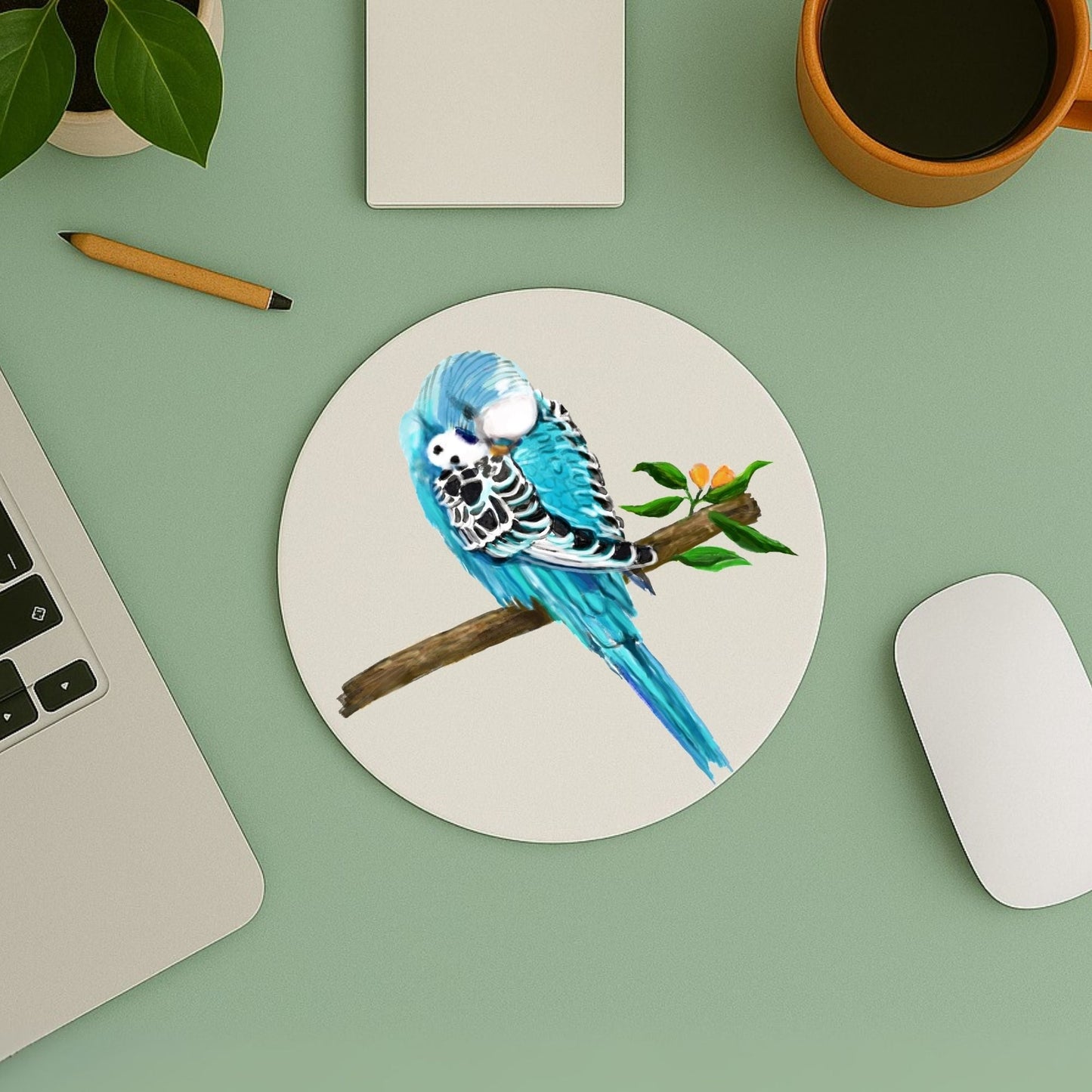 Blue Budgerigar Mousepad - MerikaArt
