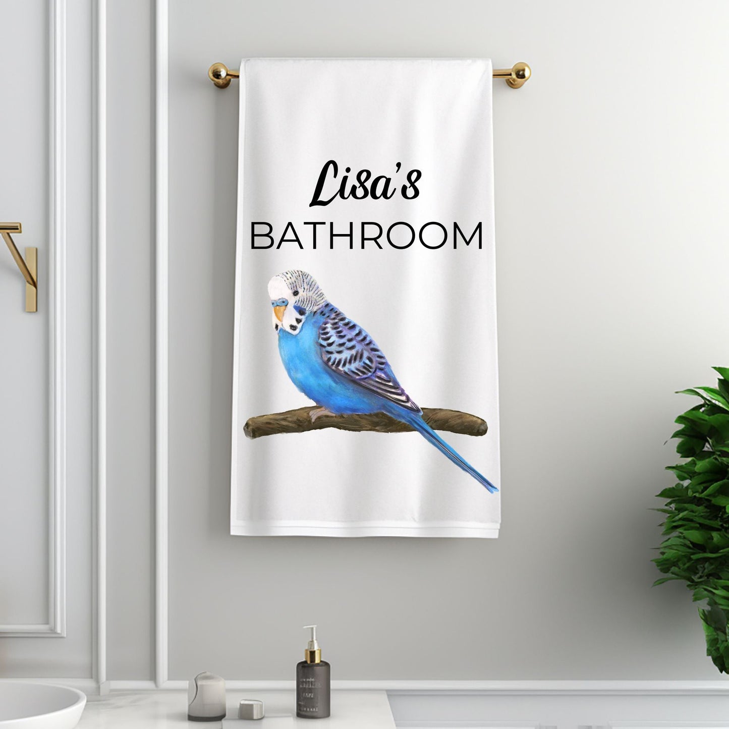 Blue Budgie Bathroom Towel - MerikaArt