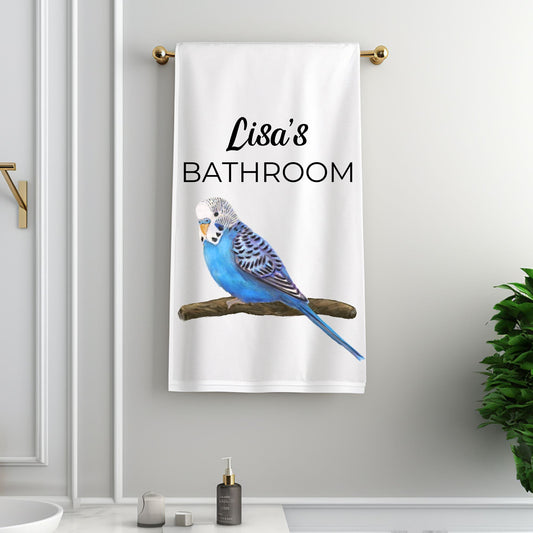 Blue Budgie Bathroom Towel - MerikaArt