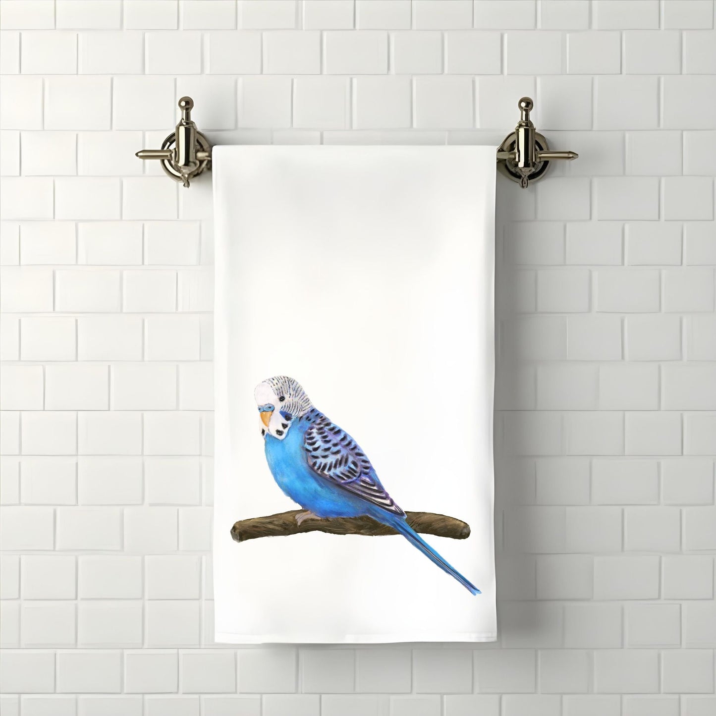 Blue Budgie Bathroom Towel - MerikaArt
