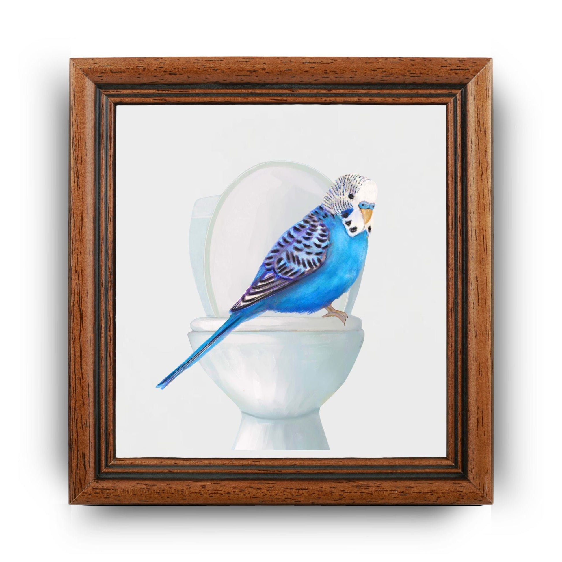 Blue Budgie Ceramic Tile – Handcrafted Whimsical Bird Art Decor - MerikaArt