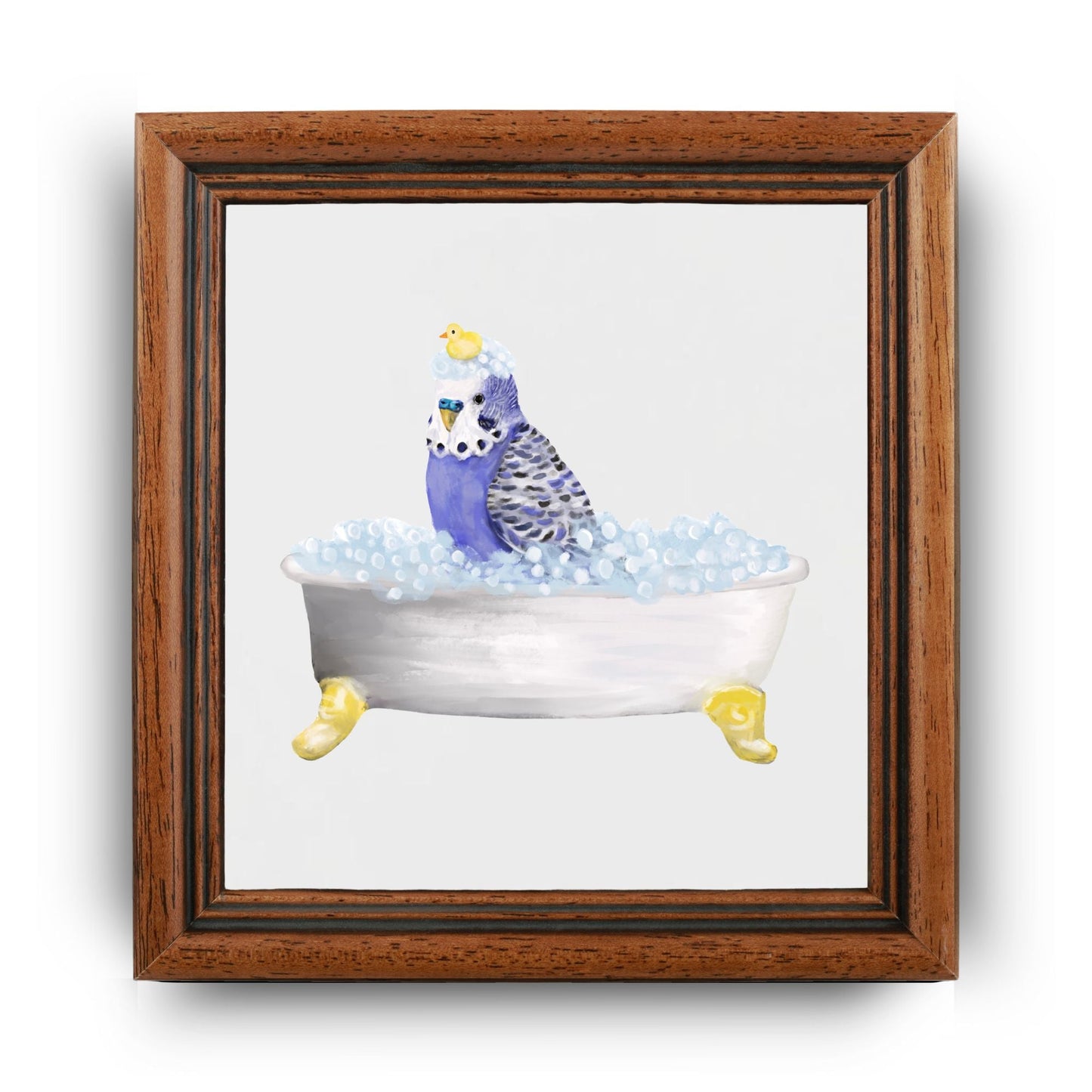 Blue Budgie in Bubble Bath Ceramic Tile – Handcrafted Bird Lover Decor - MerikaArt