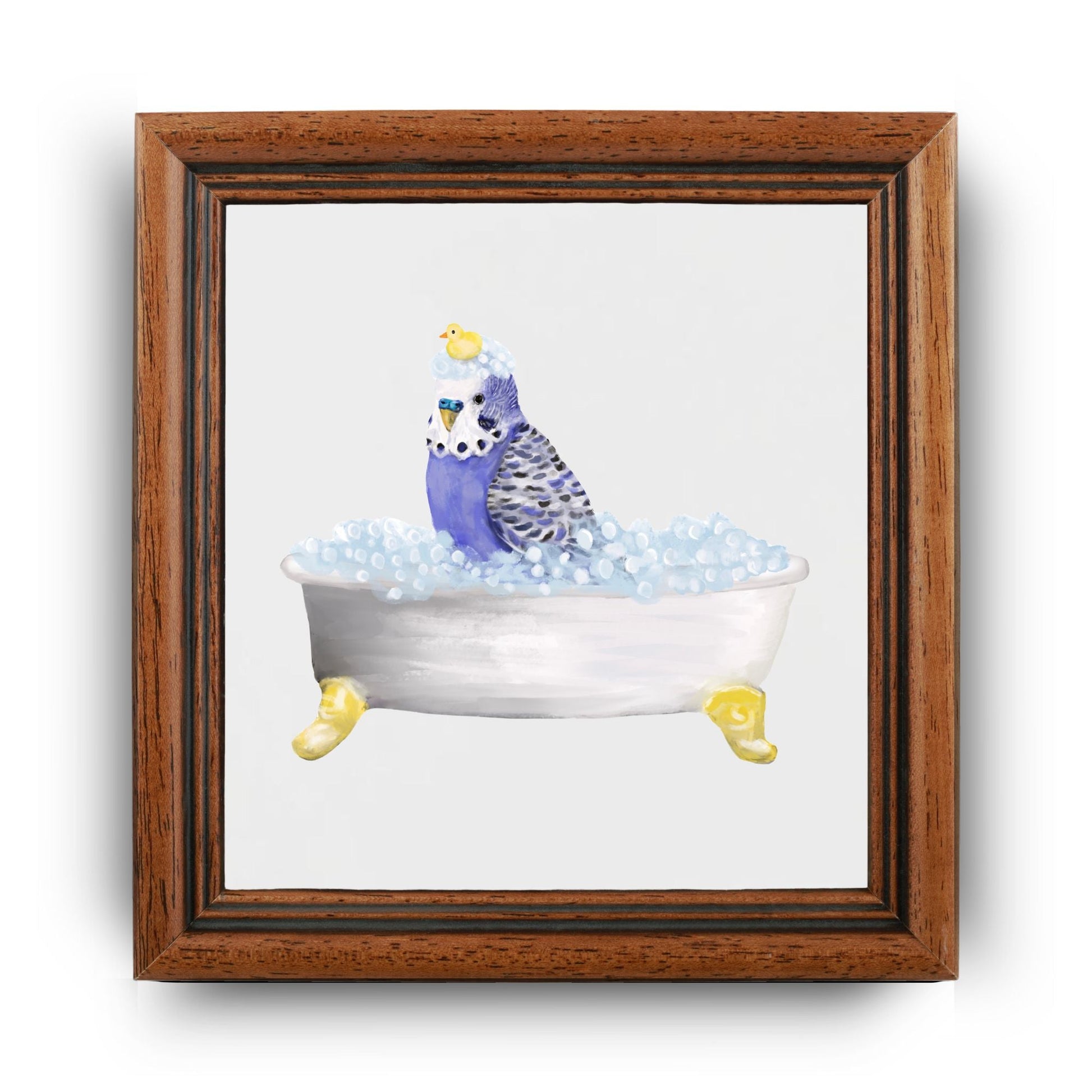 Blue Budgie in Bubble Bath Ceramic Tile – Handcrafted Bird Lover Decor - MerikaArt