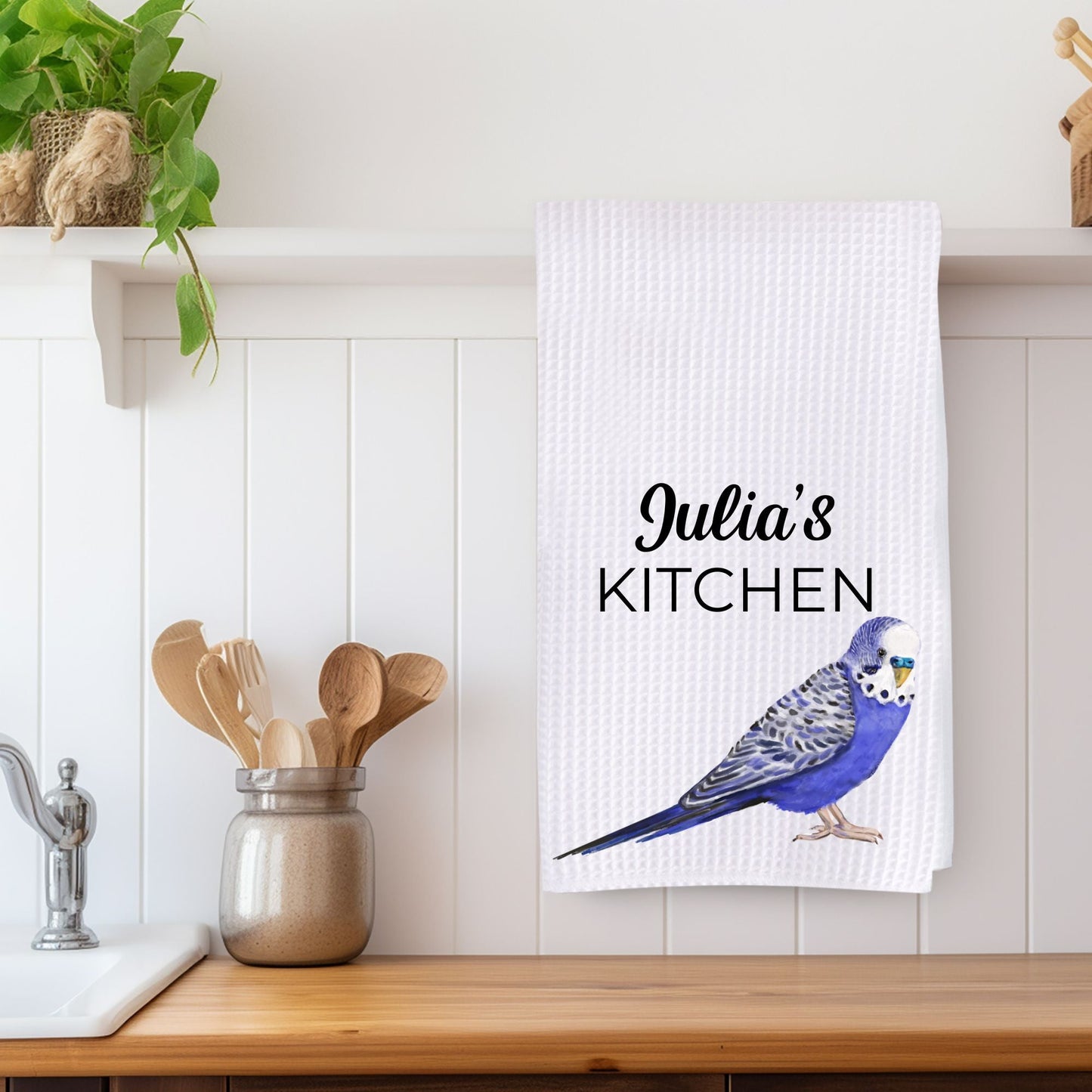 Blue Budgie Kitchen Towel - MerikaArt