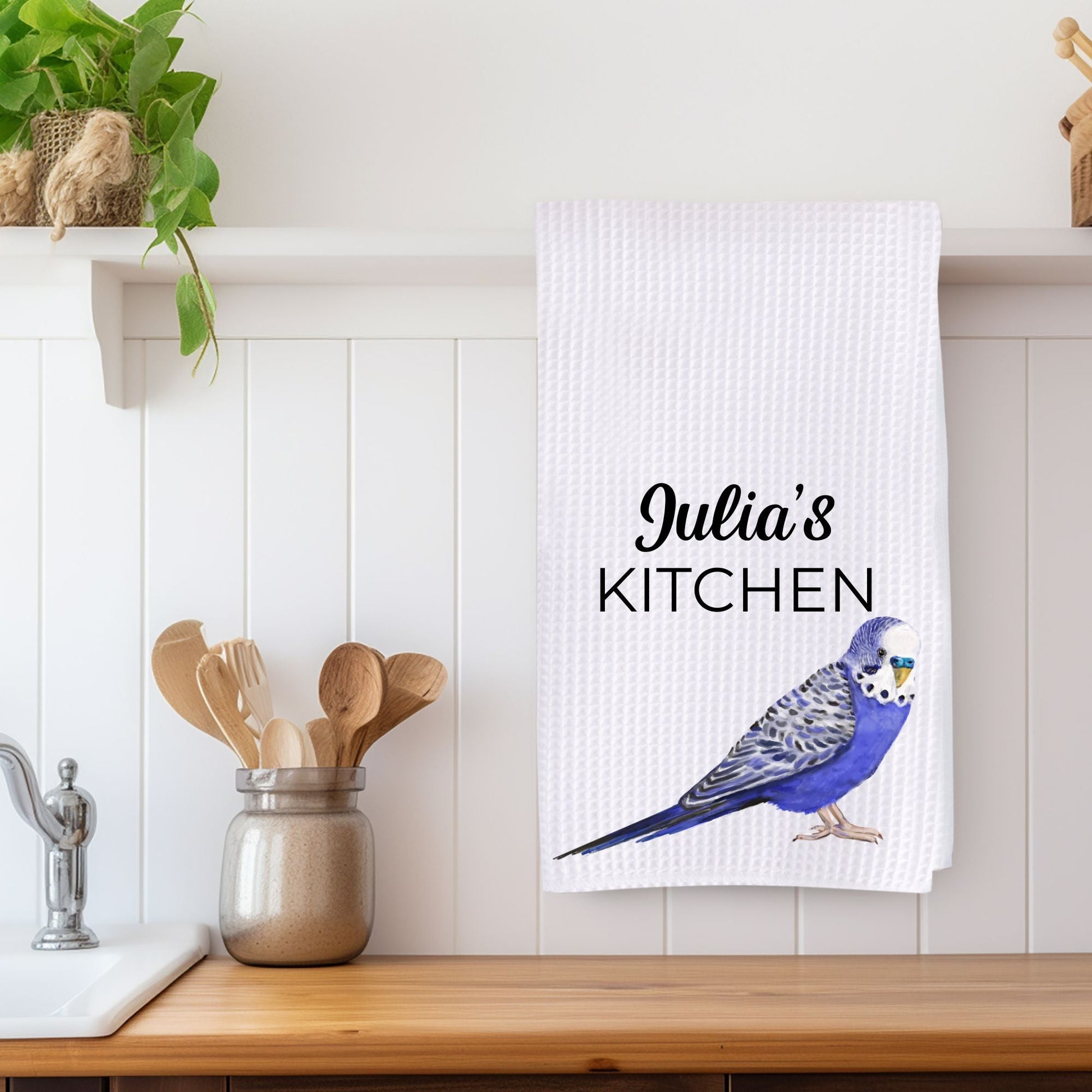 Blue Budgie Kitchen Towel - MerikaArt