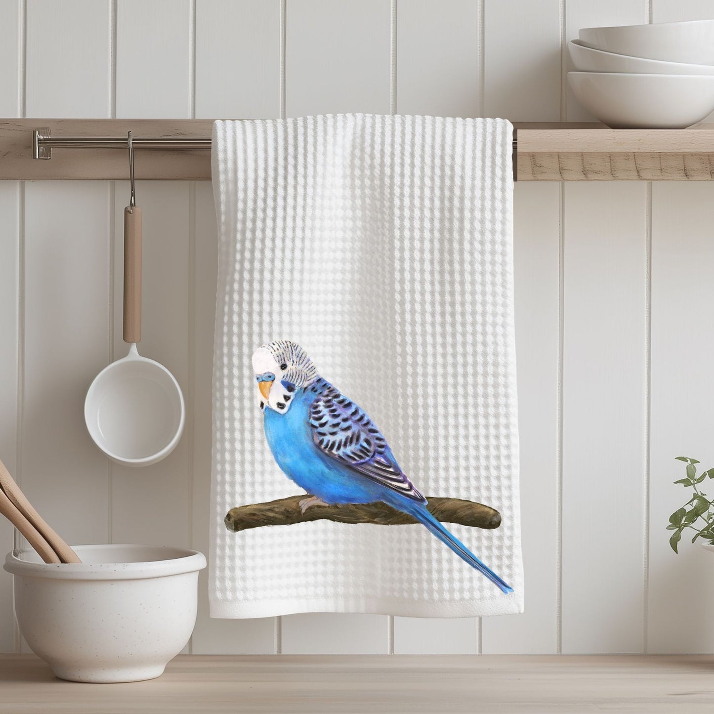 Blue Budgie Kitchen Towel - MerikaArt