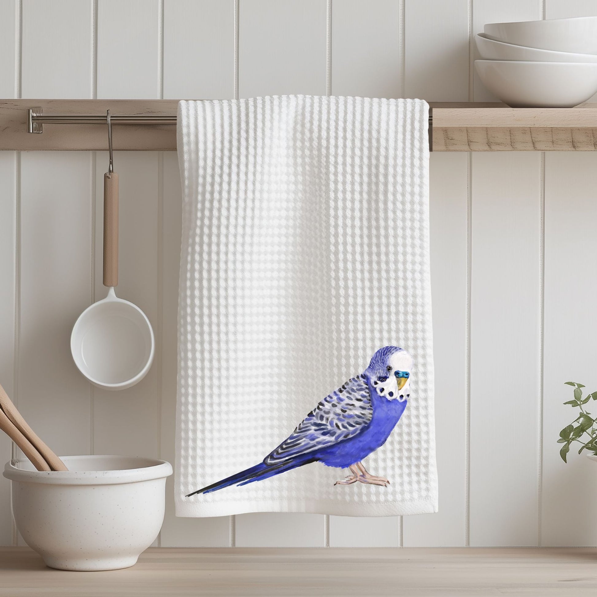 Blue Budgie Kitchen Towel - MerikaArt