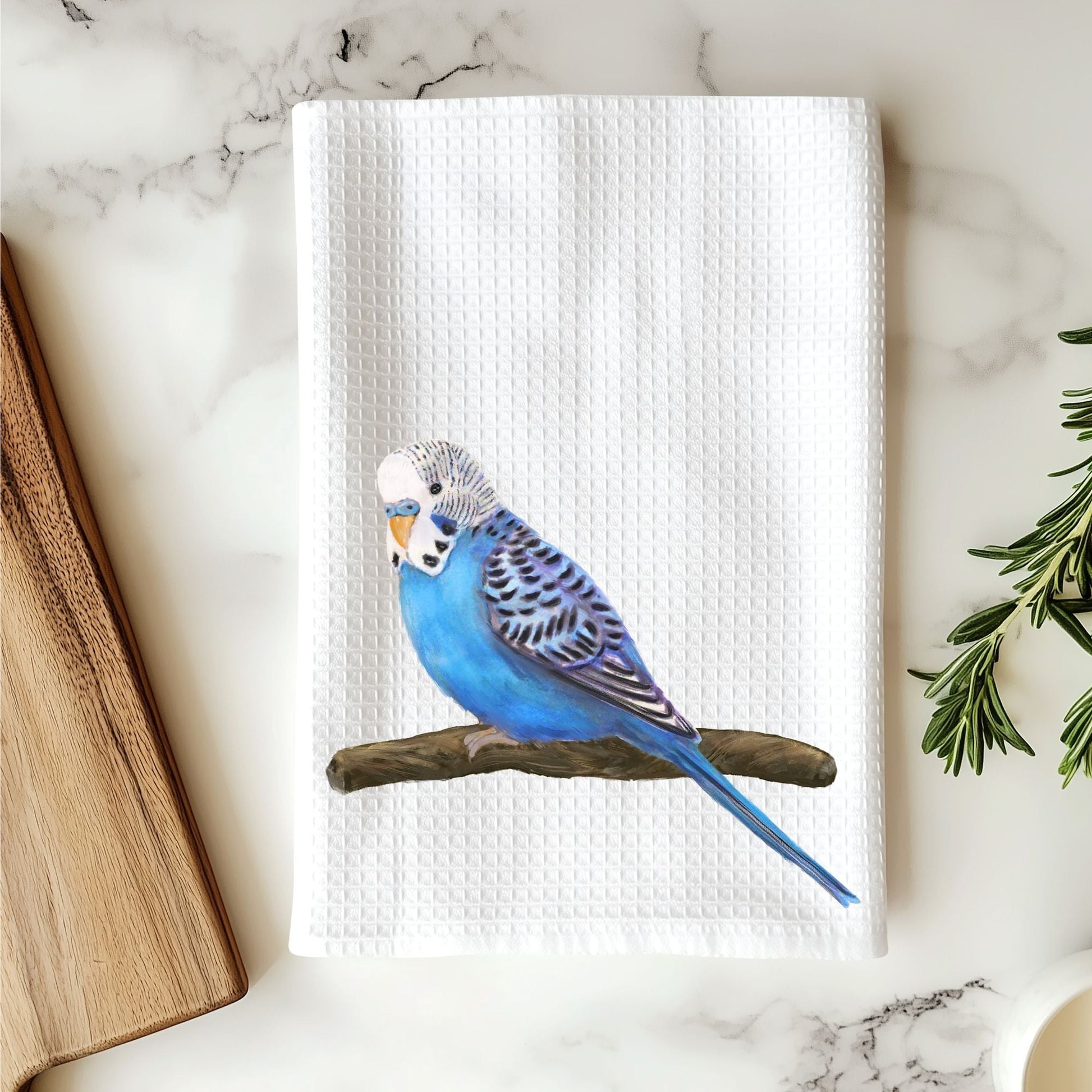 Blue Budgie Kitchen Towel - MerikaArt