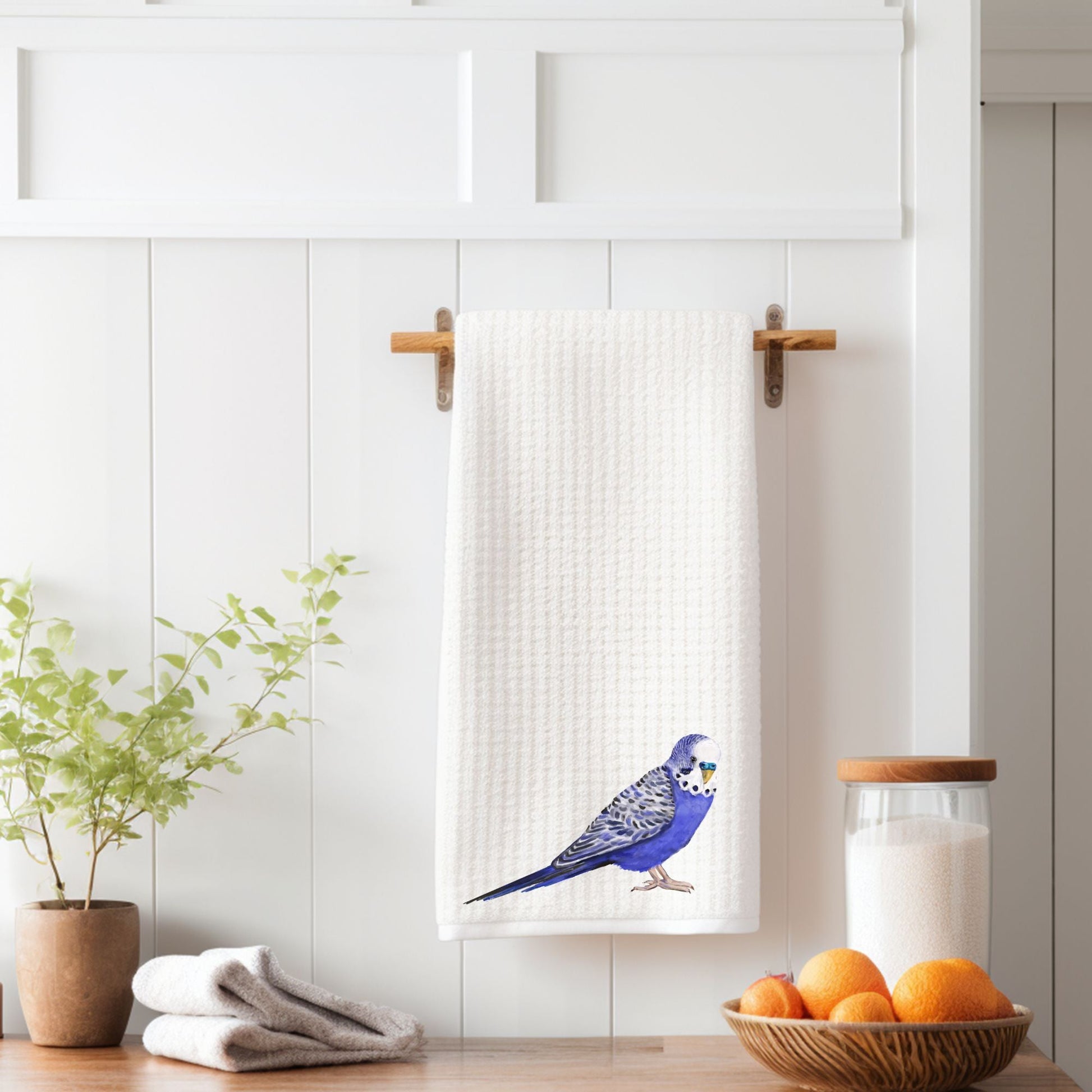Blue Budgie Kitchen Towel - MerikaArt