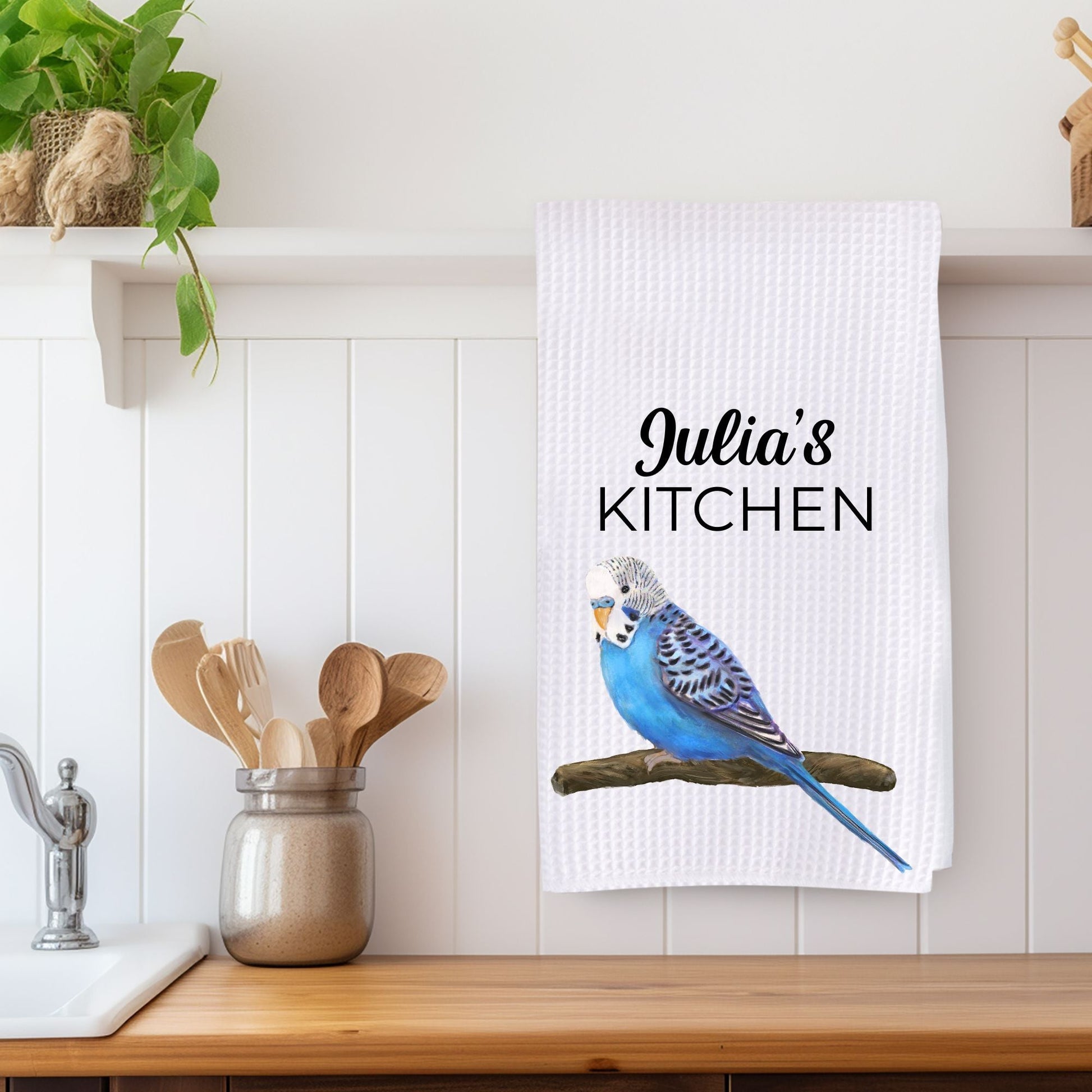 Blue Budgie Kitchen Towel - MerikaArt
