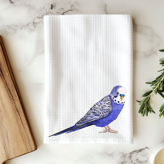 Blue Budgie Kitchen Towel - MerikaArt