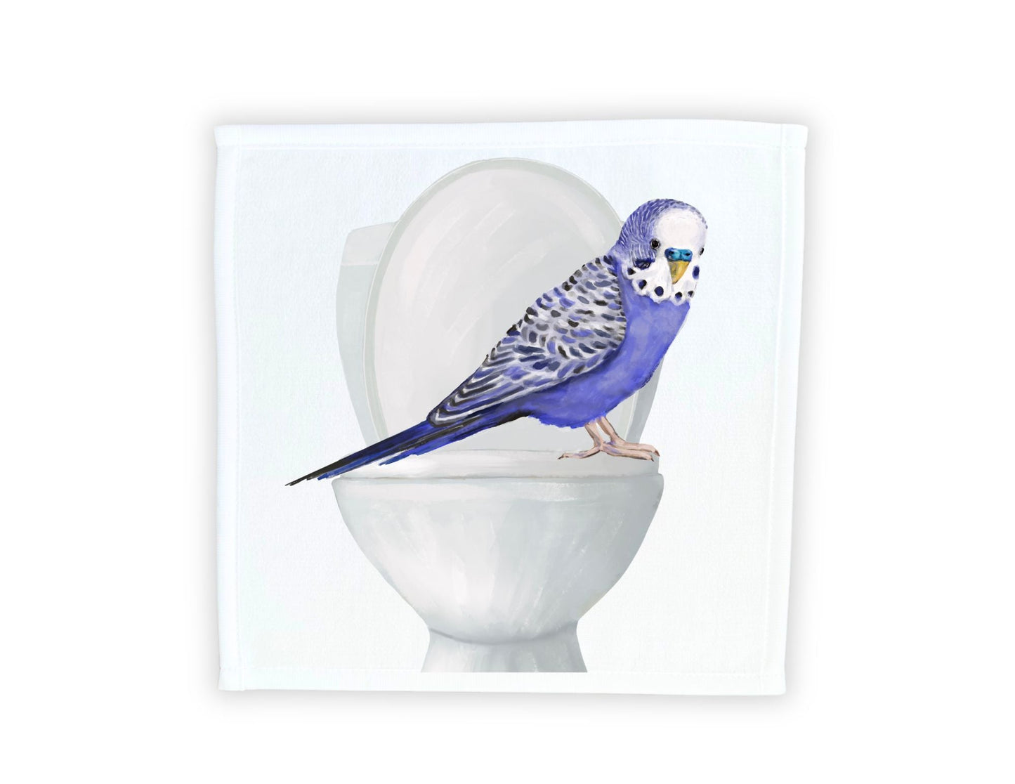 Blue Budgie on Toilet Washcloth – Fun Gift for Bird Lovers - MerikaArt