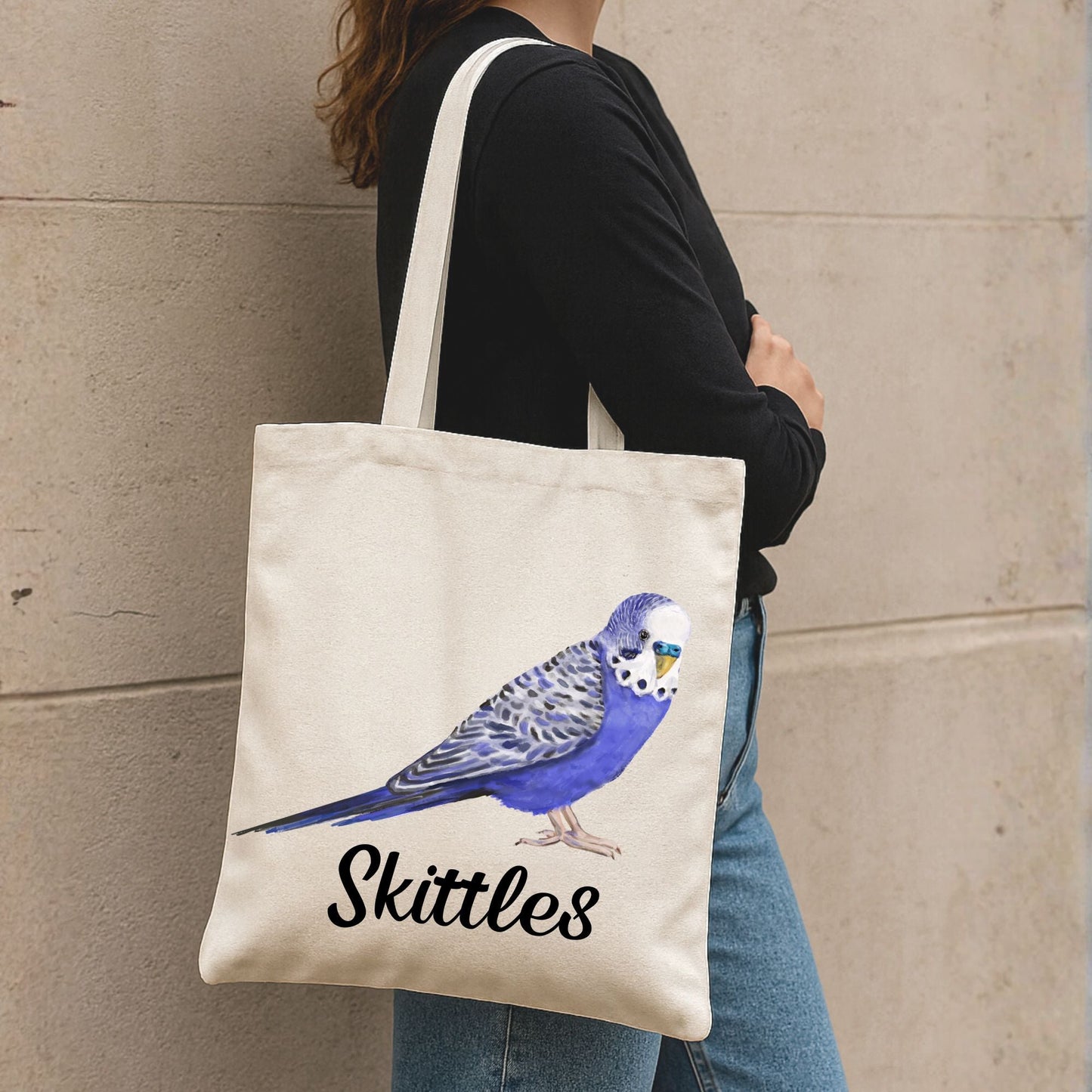Blue Budgie Parakeet Canvas Tote Bag - MerikaArt
