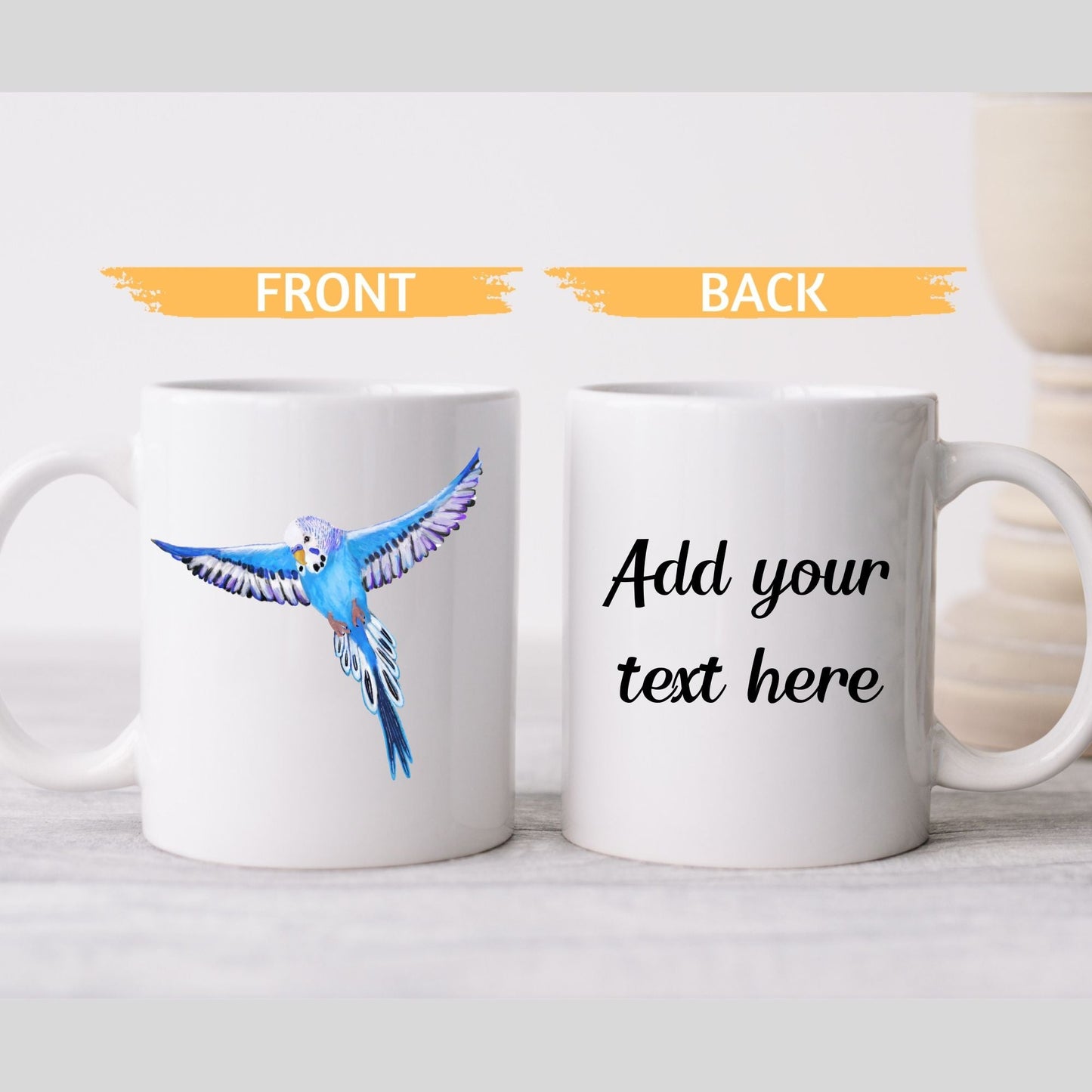 Blue Budgie Parakeet Ceramic Coffee Mug - MerikaArt
