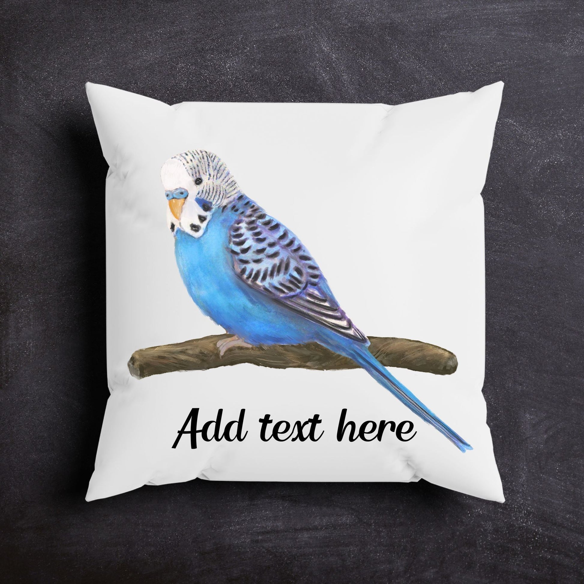 Blue Budgie Pillow - MerikaArt