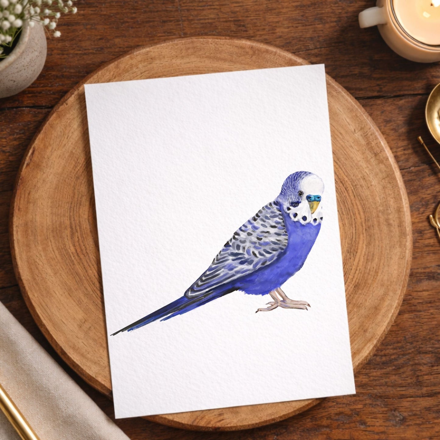 Blue Budgie Postcard - MerikaArt