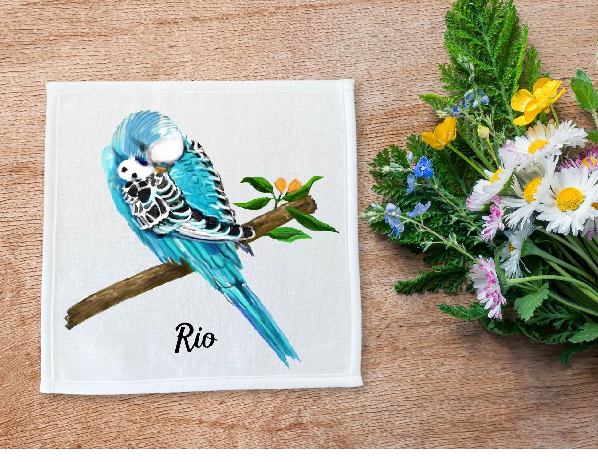 Blue Budgie Washcloth - MerikaArt
