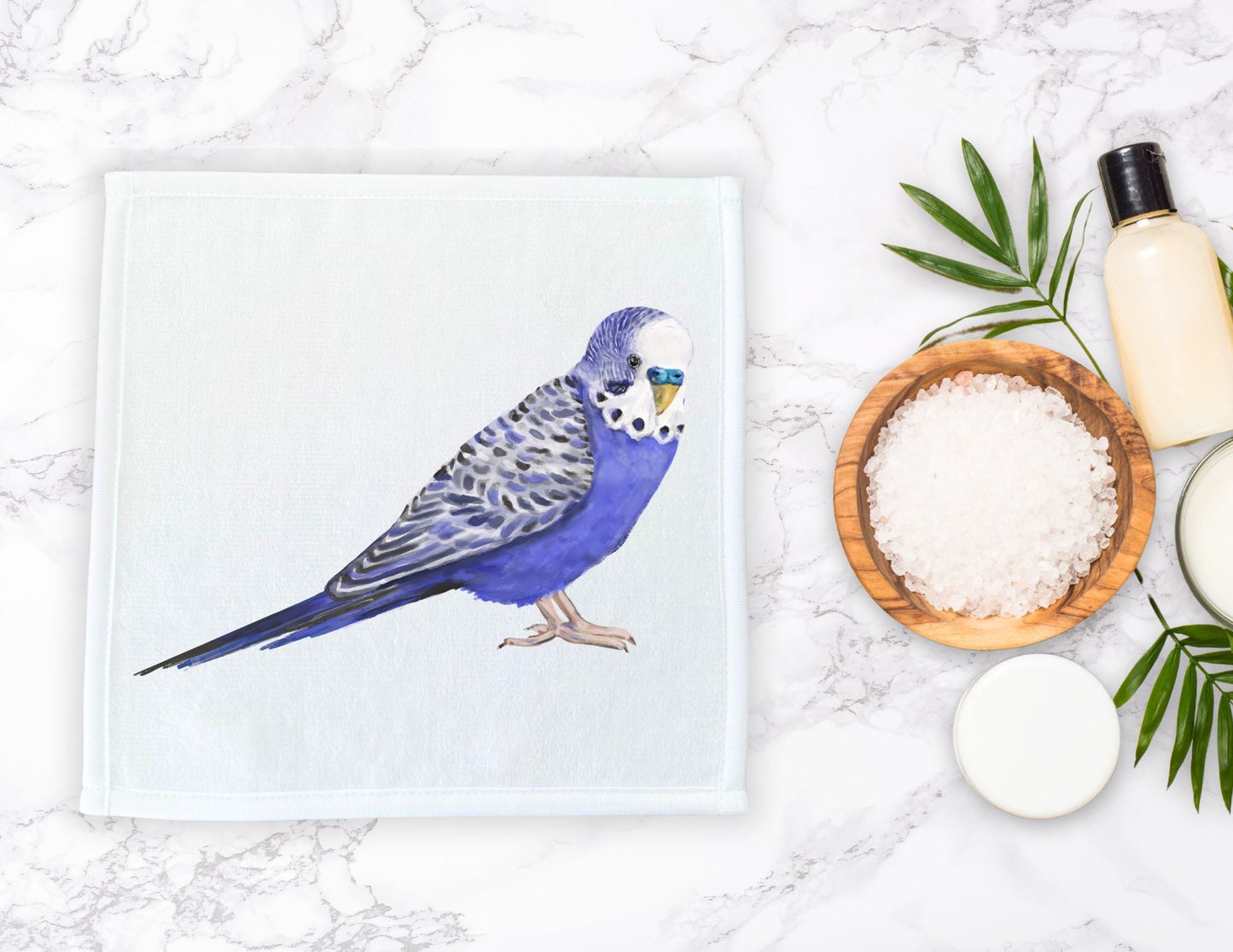 Blue Budgie Washcloth - MerikaArt