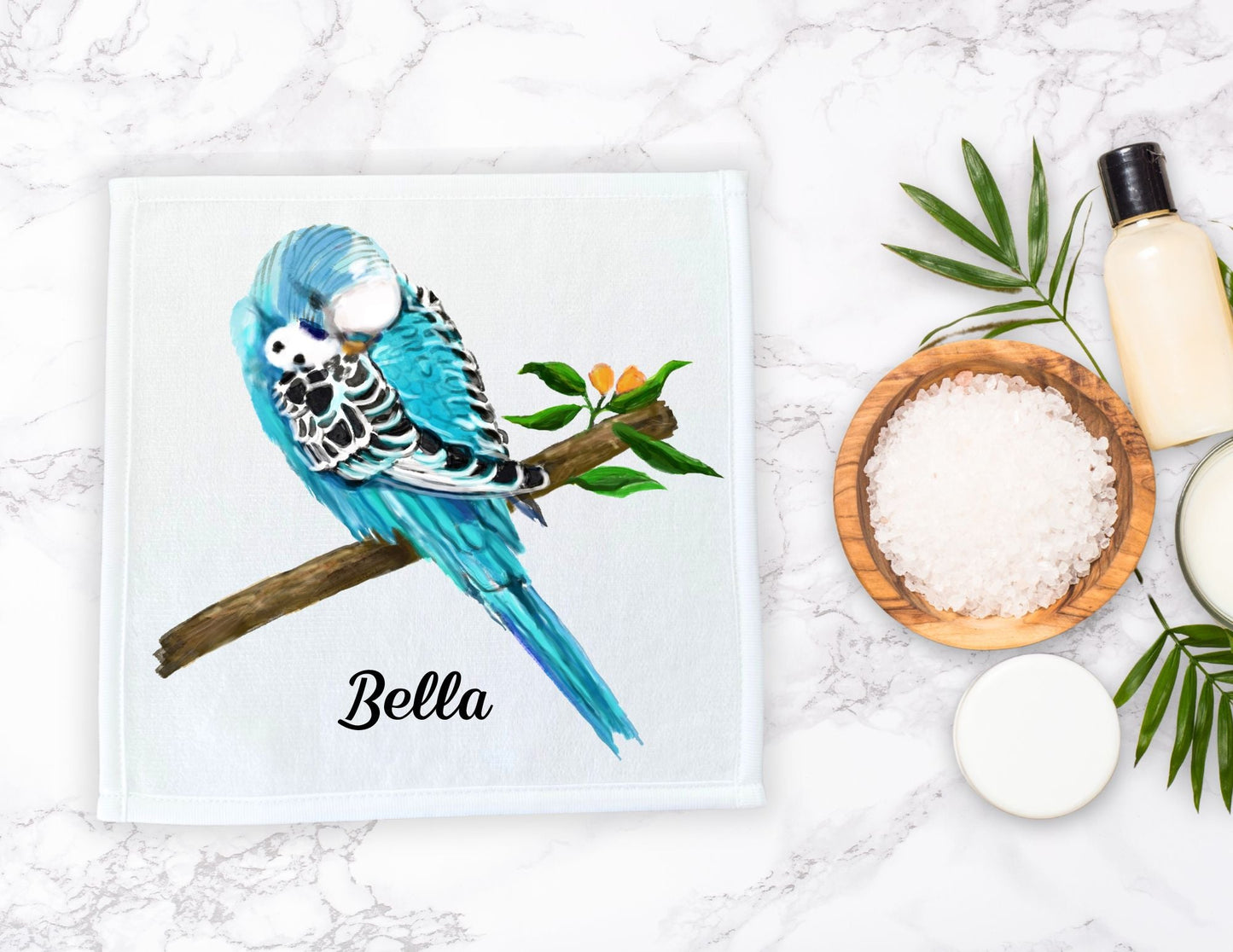 Blue Budgie Washcloth - MerikaArt