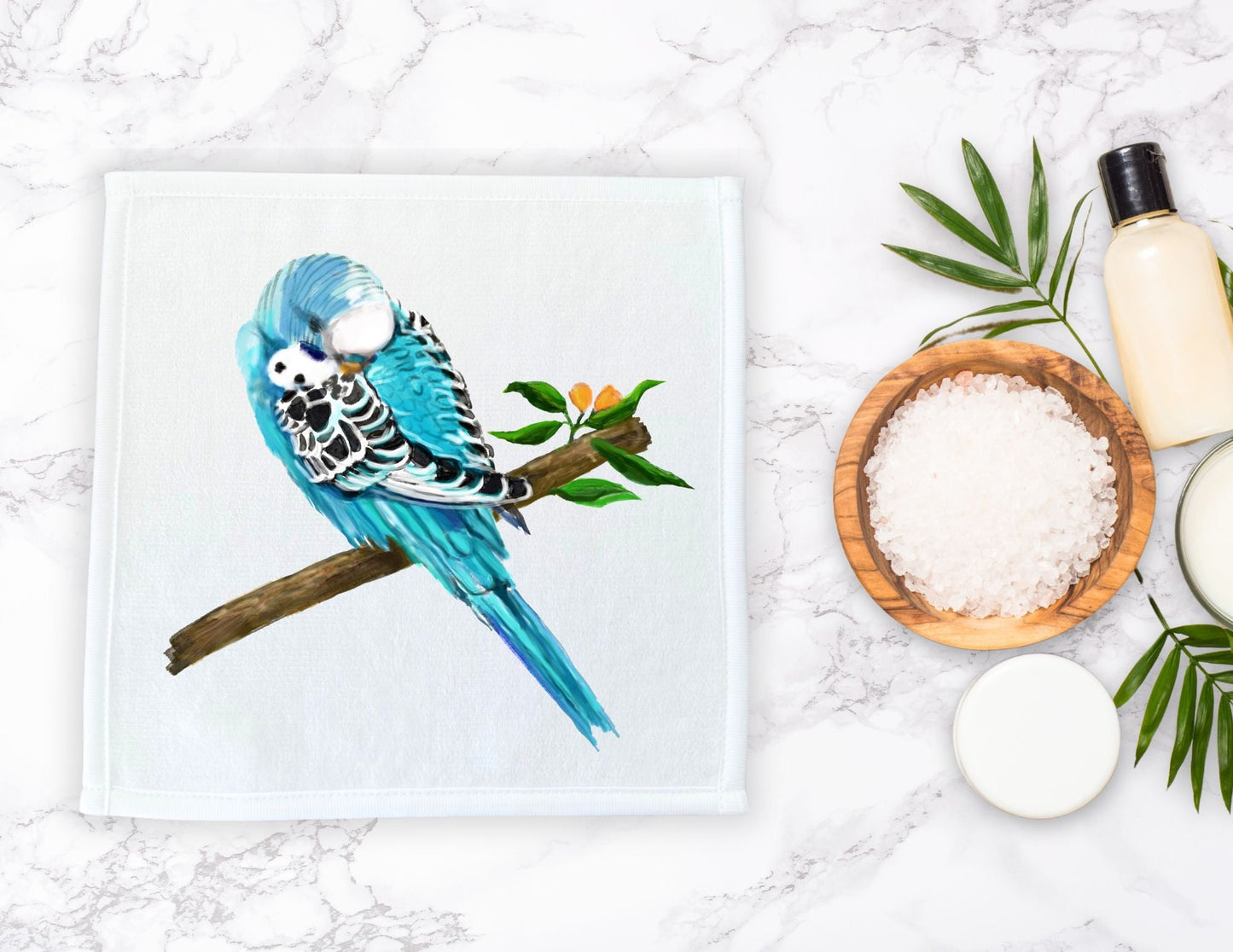 Blue Budgie Washcloth - MerikaArt